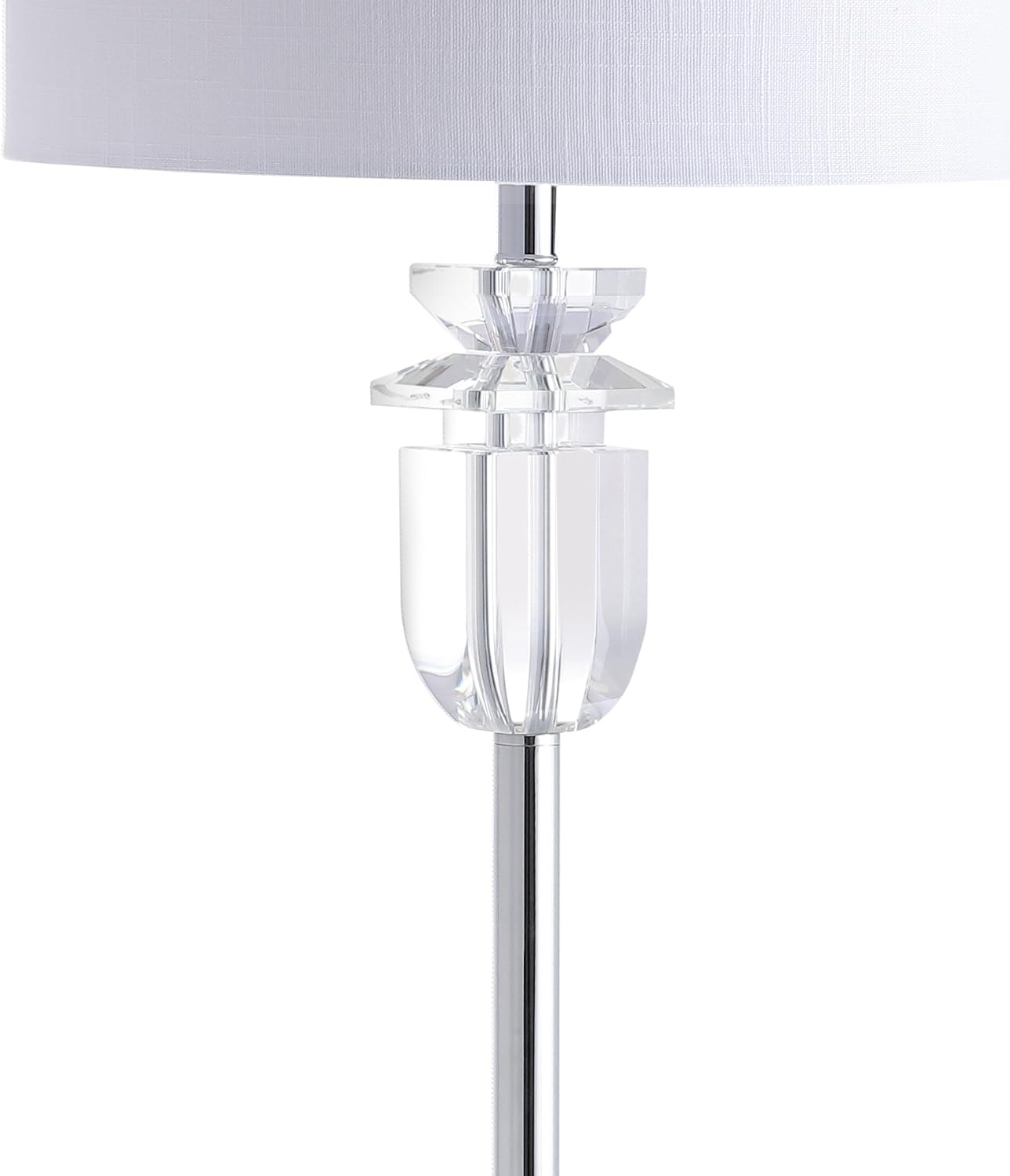 JONATHAN Y Aria 63" Faceted Crystal Metal LED Floor Lamp, Clear/Chrome | Contemporary Glam Style, White Linen Drum Shade, Rotary Switch, 72" Silk Cord