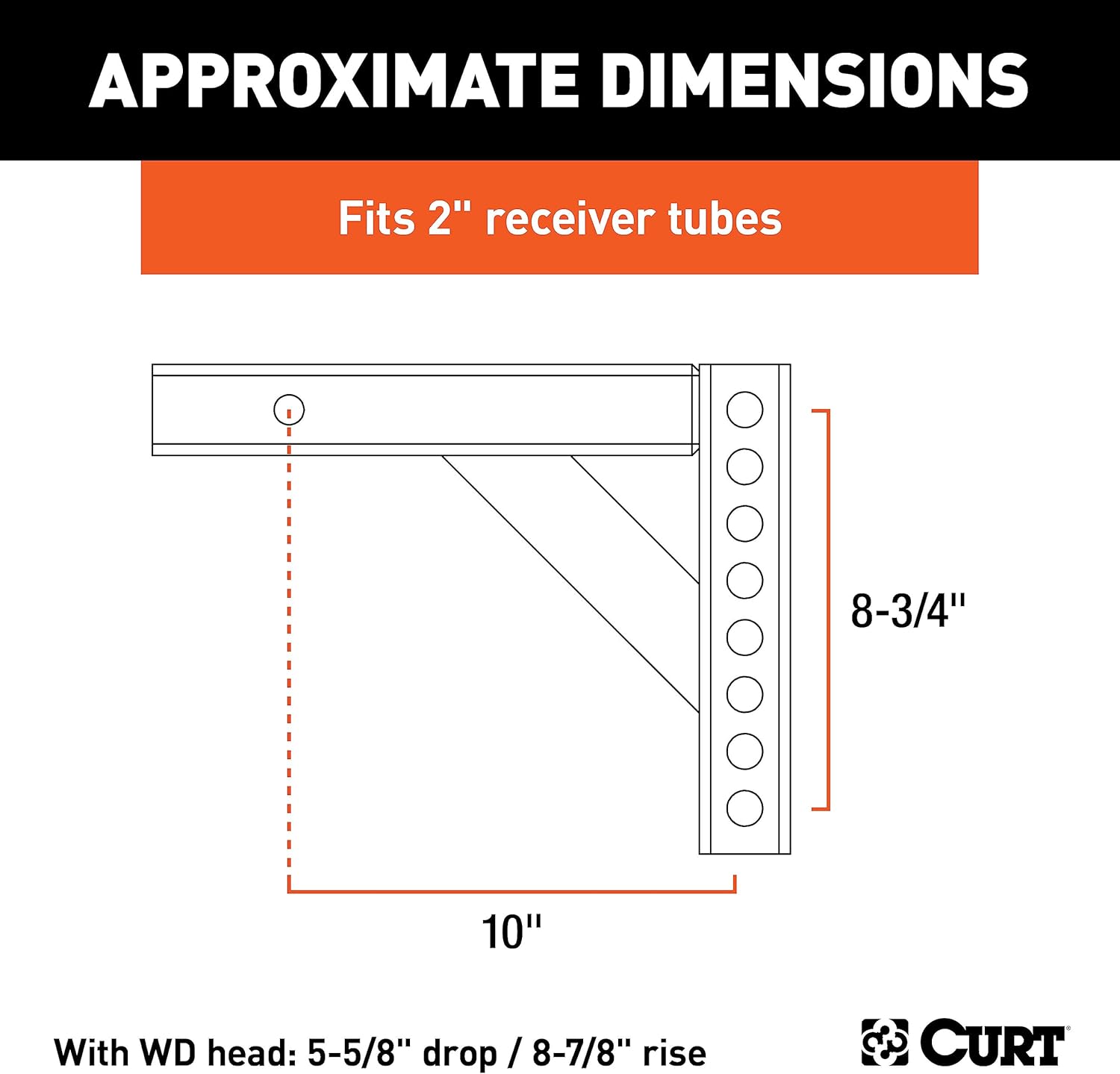 Curt Manufacturing 17120 Adj Hitch Bar 12 in X 5 625 in W/8 875 in Rise