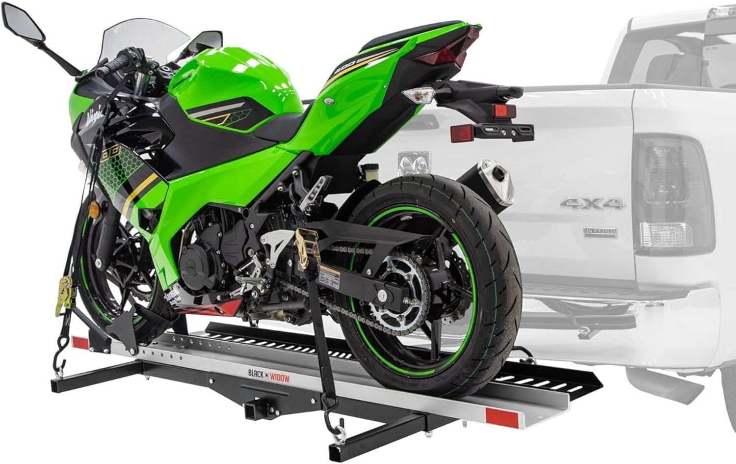 Black Widow Hitch Mounted Steel Motorcycle Carrier w/Ramp