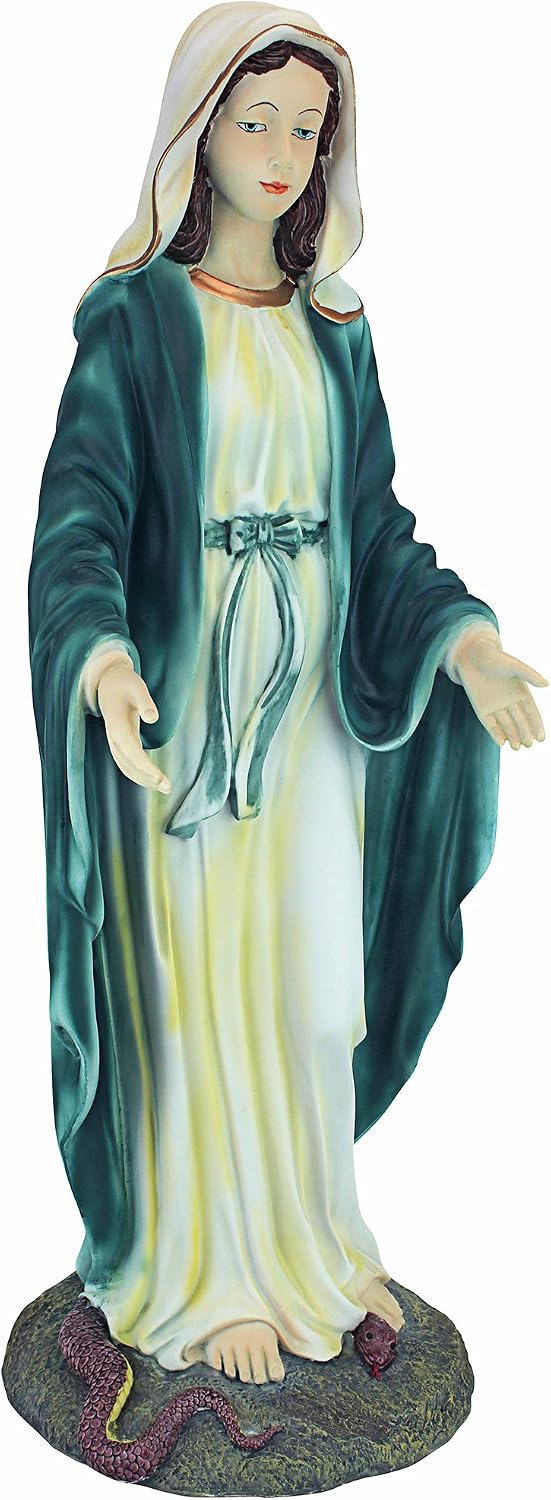 Design Toscano Anne with Young Mother Mary Holy Religious Garden Statue, 12 inches wide, 21 inches tall, Cast Stone Resin, Antique Stone Finish