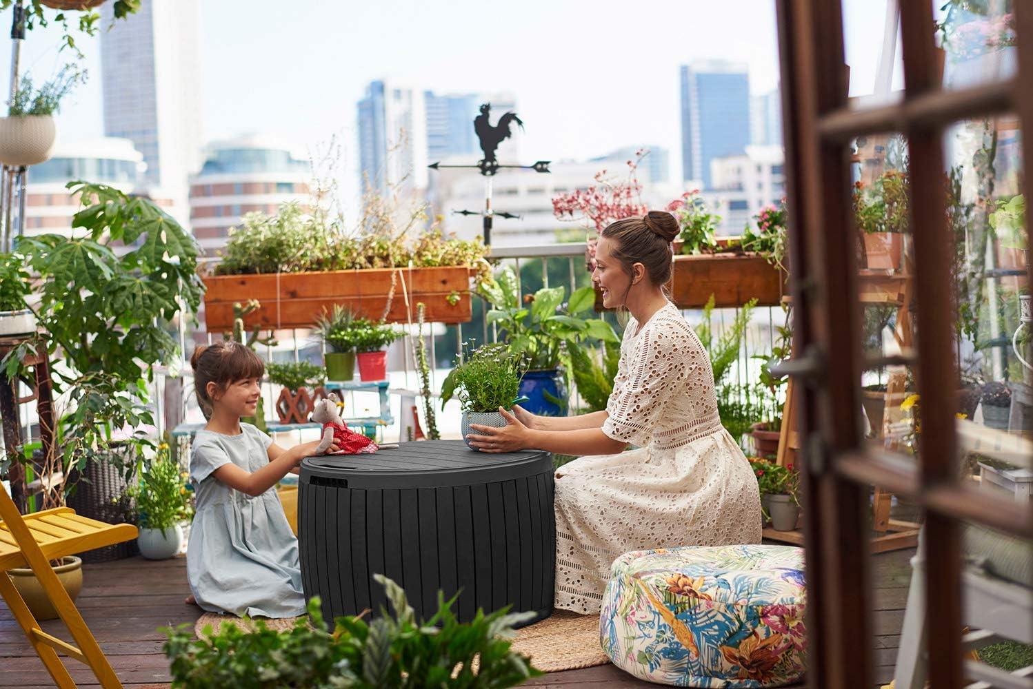 Keter Circa Outdoor Storage Deck Box, 37 Gallon, Brown | Doubles as Ottoman Chair or Side Table, Resin Seating for Garden, Pool & Patio