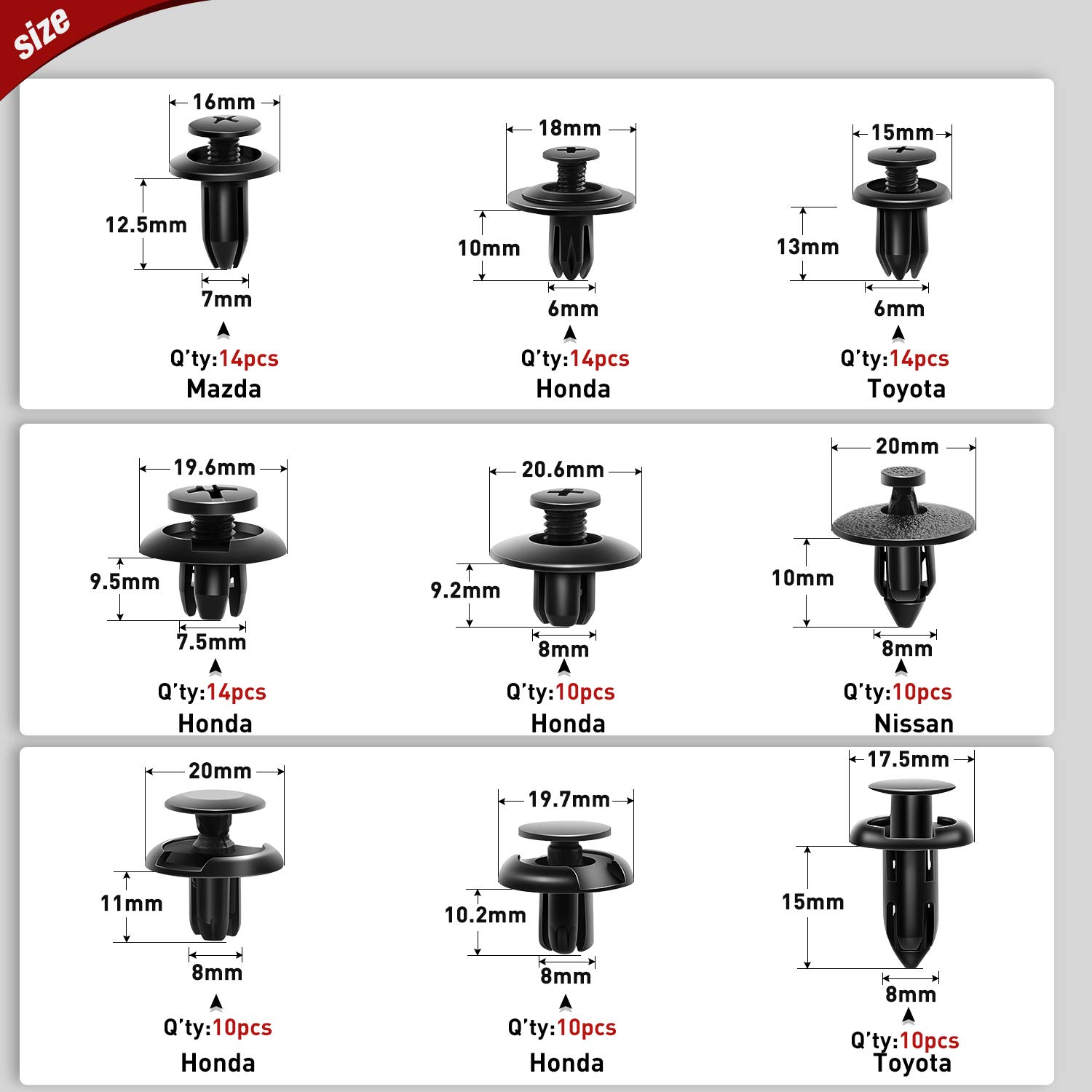Nilight 190 Pcs Car Retainer Clips Fastener Remover 18 Most Popular Sizes Applications Auto Push Pin Rivets Set -Door Trim Panel Clips for Toyota