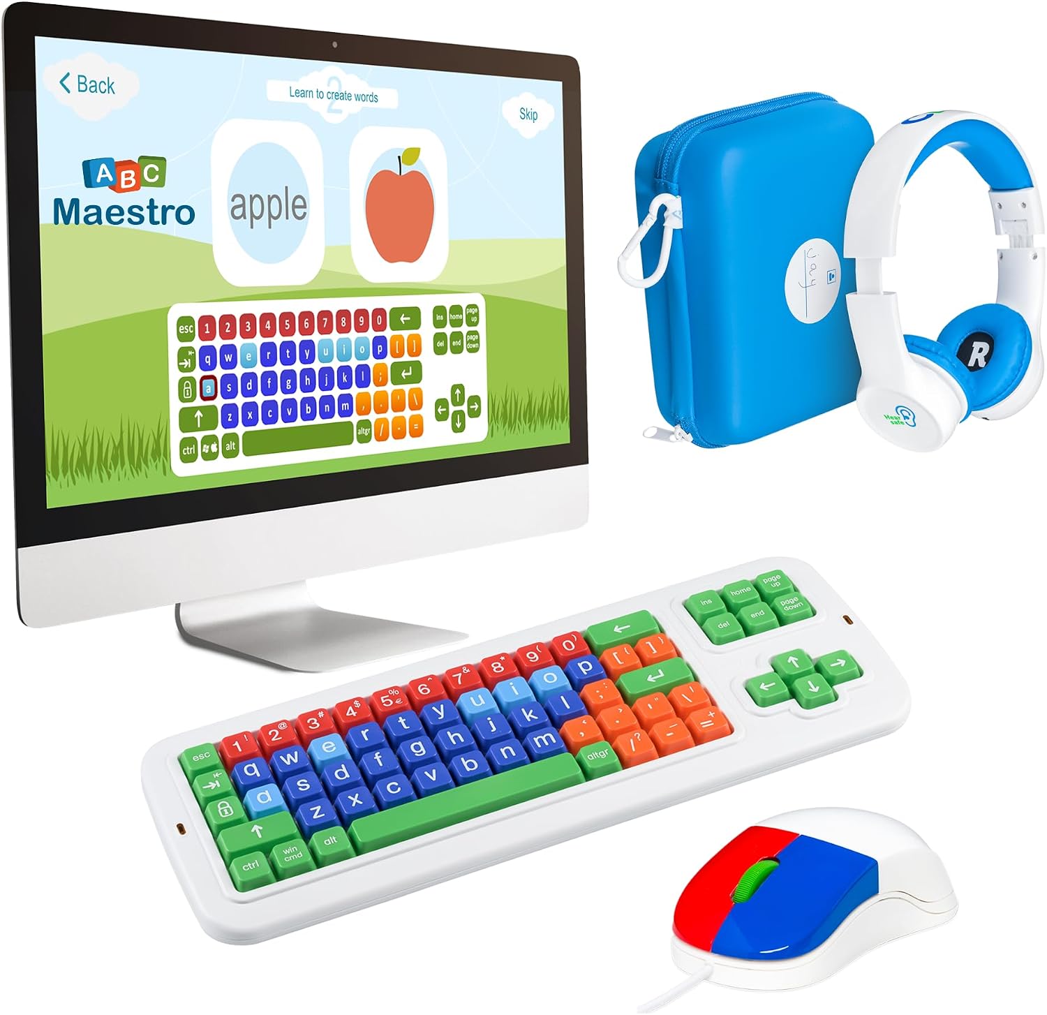 Clevy ABC Maestro Pro Bundle - Home Schooling Package - Lowercase Colorful Kids Keyboard, Clevy Kids Mouse