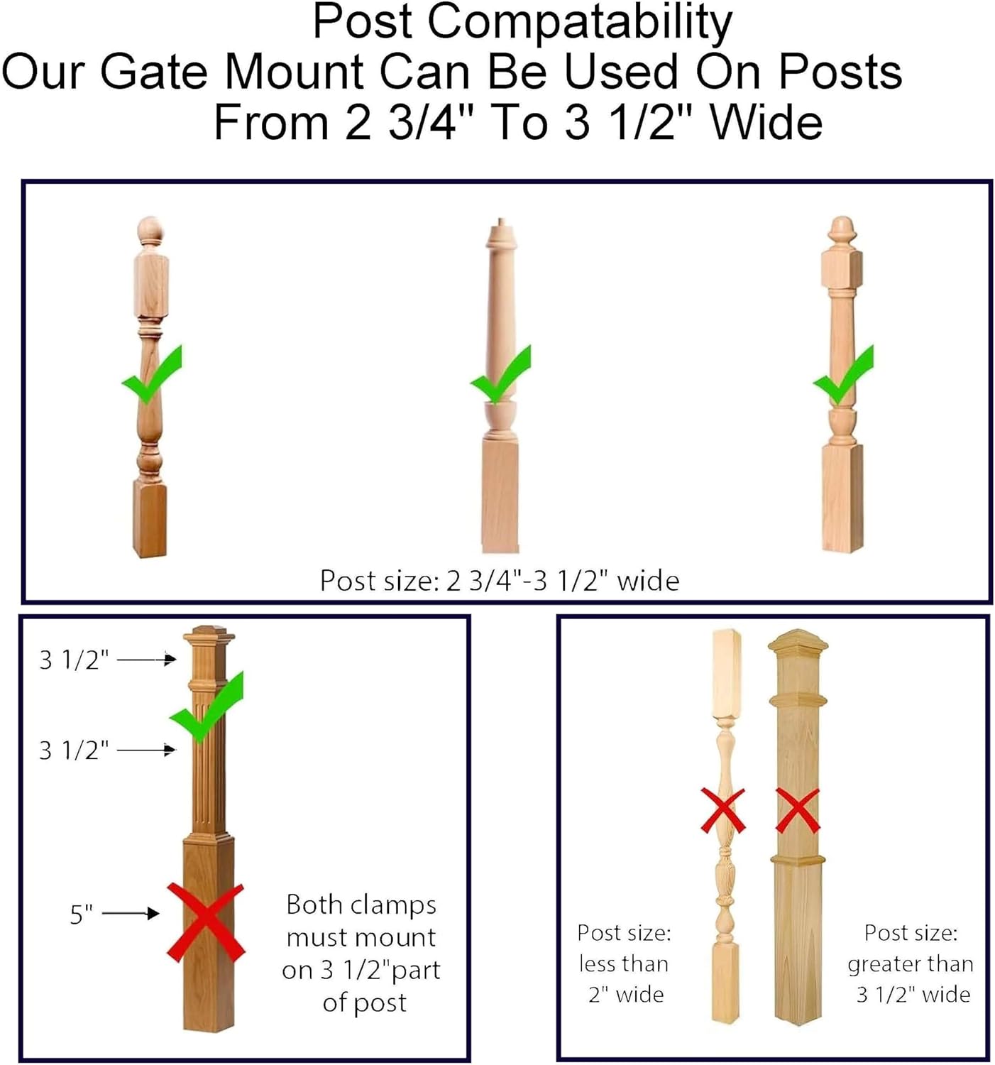 Safety Innovations No Hole Stairway Baby Gate Mounting Kit - Fits Posts from 2 3/4 inches to 3 1/2 inches Wide with Square or Round Tops - No