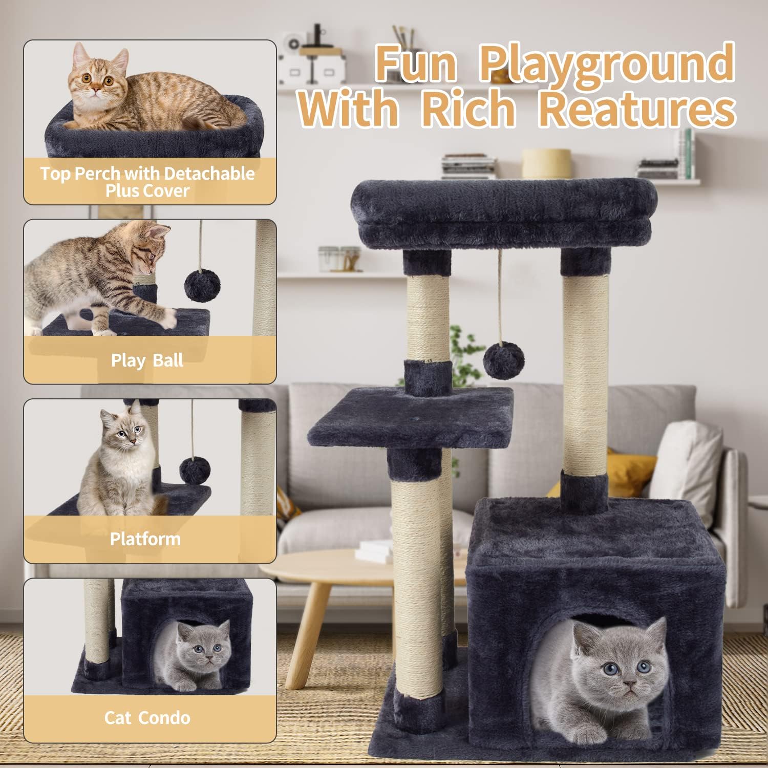 Cute Cat Tree Kitten Cat Tower Condo Cat Furniture Sisal Scratching Posts G
