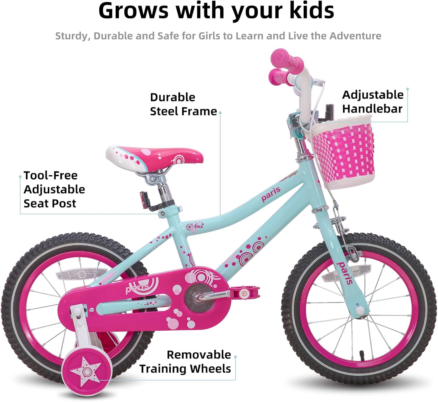 JOYSTAR Paris Girls Bike with Training Wheels for Ages 3-10Y