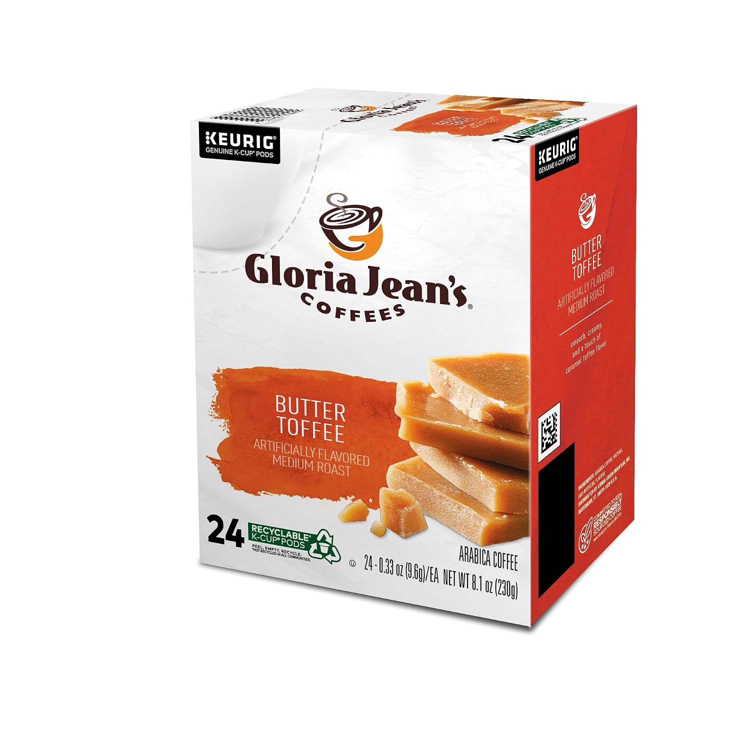 Gloria Jean's Coffees Butter Toffee, Single-Serve Keurig K-Cup Pods, Flavored Medium Roast Coffee, 96 Count