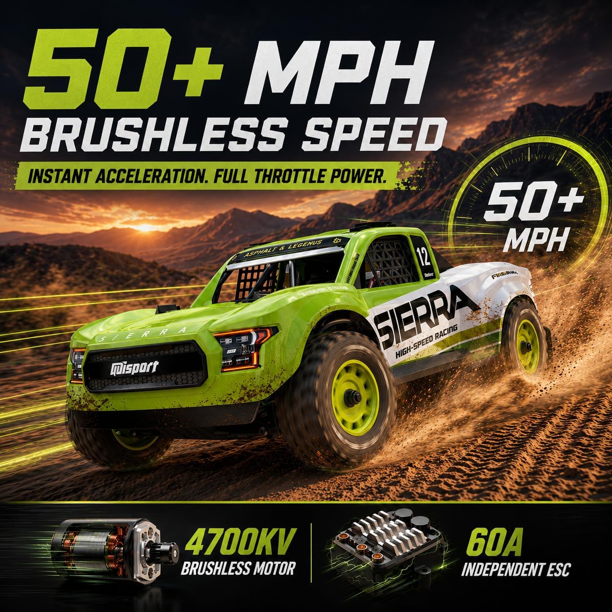 UDIRC 1203PRO 1/12 RC Short Course Truck, 50MPH 3S Brushless Fast RC Car with Gyro and Center Diff for Adults, 4WD All Terrain Desert Truck RTR