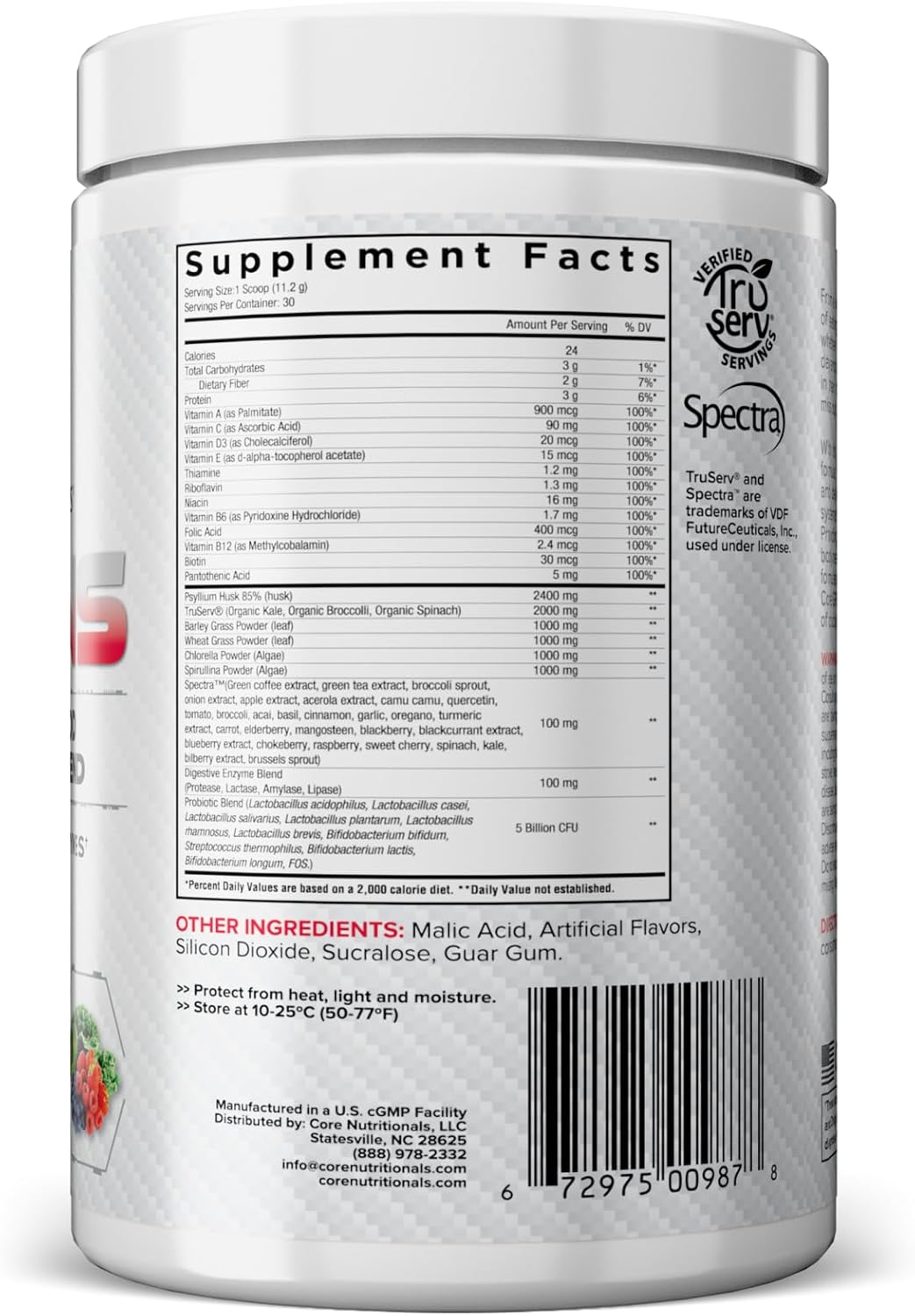 Core Nutritionals Greens, Digestive Support, Berry Bliss, 30 Servings