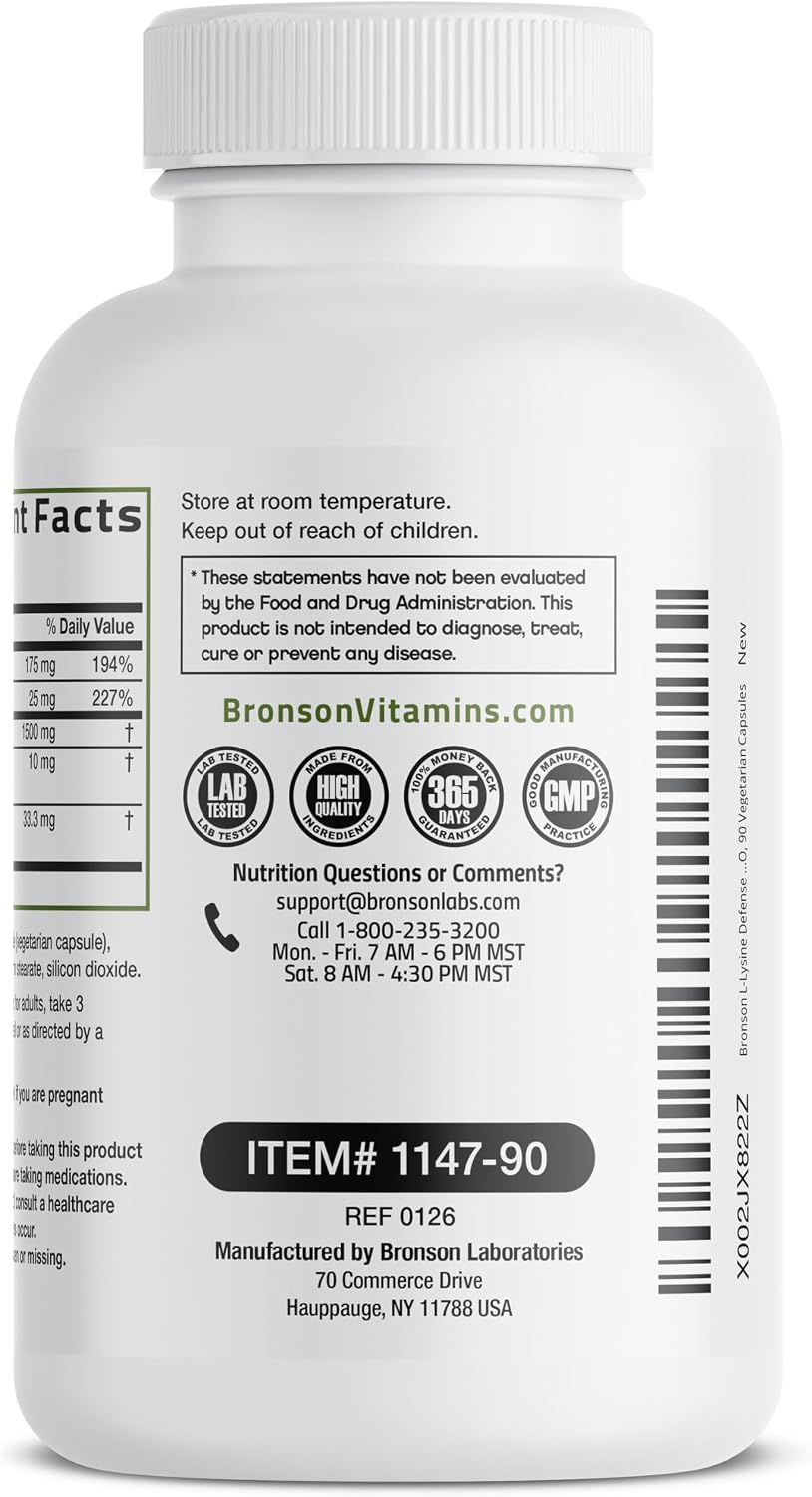 Bronson L-Lysine Defense Immune Support Complex, 1500 mg, 90 Capsules
