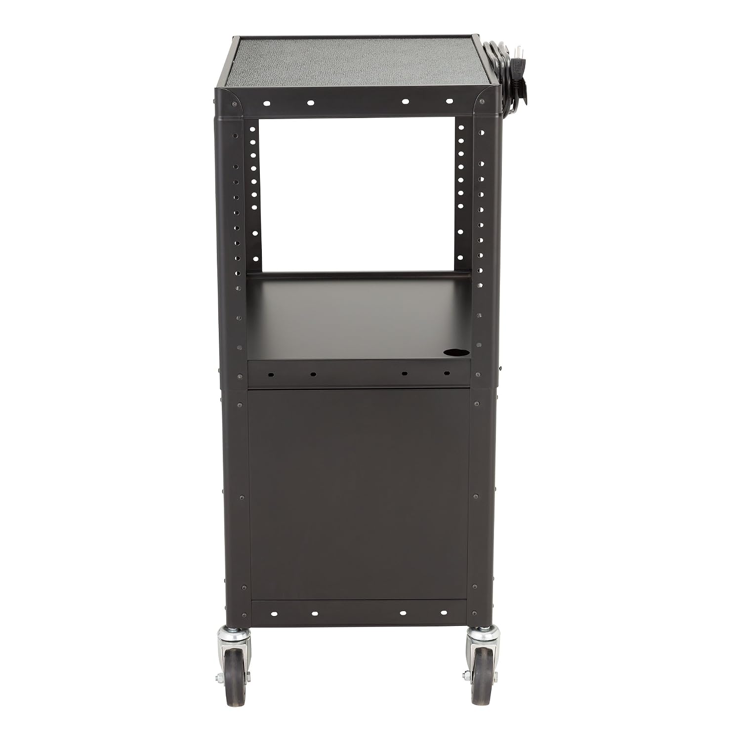 Norwood Commercial Furnitur Adjustable Metal AV Cart with Locking Cabinet & Power
