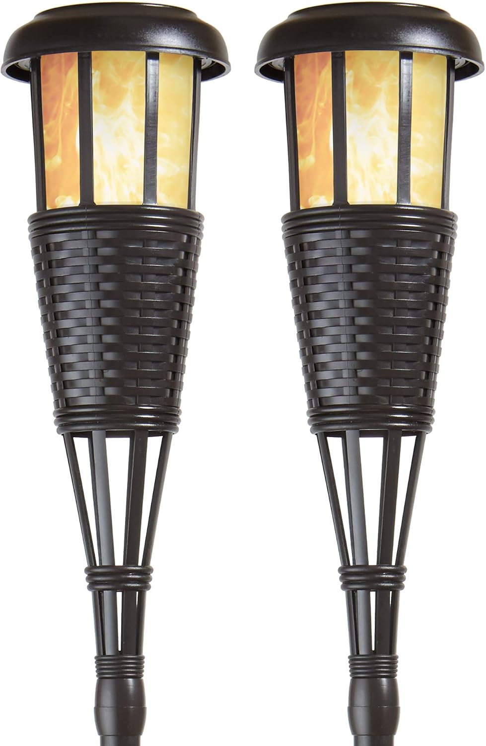 Newhouse Lighting FLTORCH2-B Solar-Powered Flickering Flame Effect LED Outdoor Island Torches for Landscape Lighting, Black Dark Chocolate Finish
