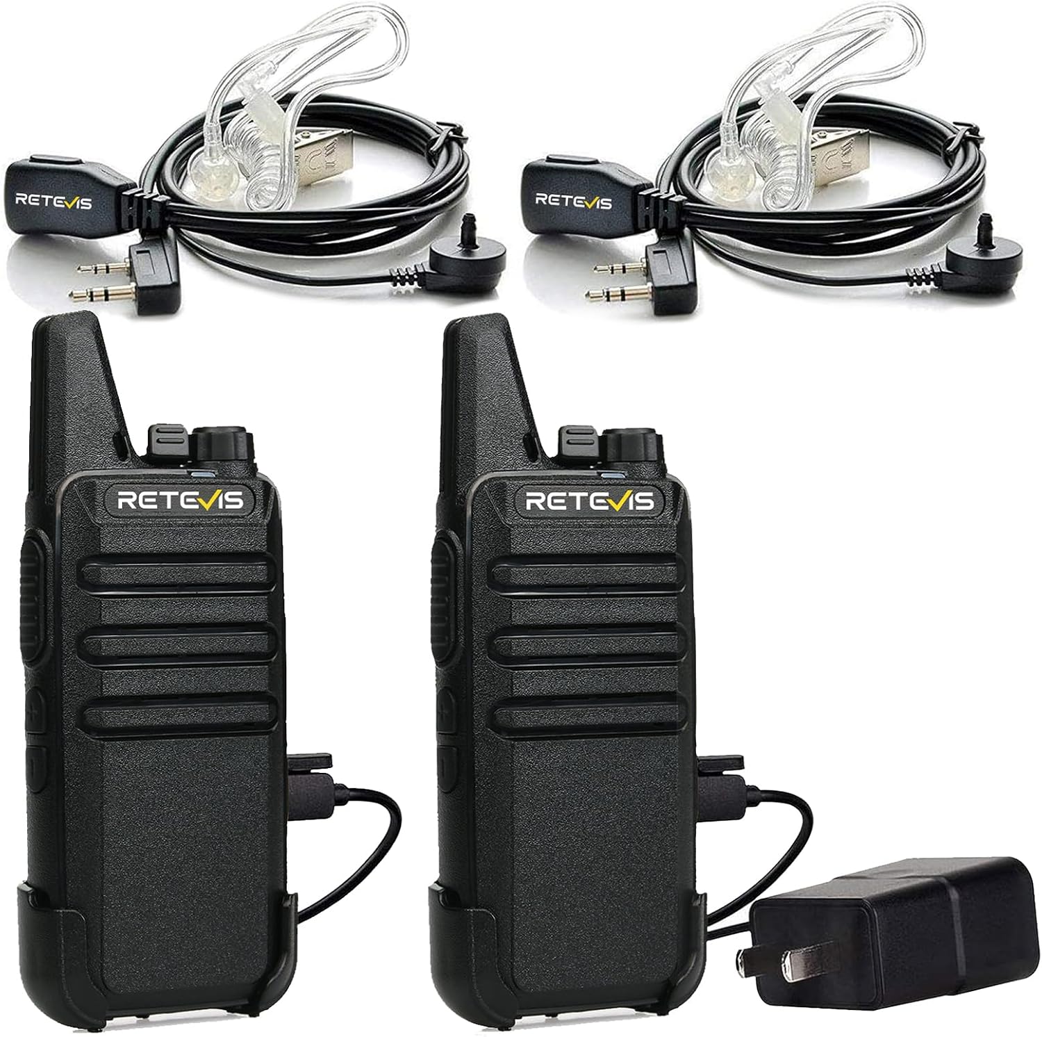 Retevis RT22 Walkie Talkies Long Range Rechargeable with Earpiece (2 Pack) | Slim & Lightweight 2 Way Radio For Camping & Hiking, Pocket-Friendly Antenna, Ready to Use, 10-Hour Battery, USB-C Charging