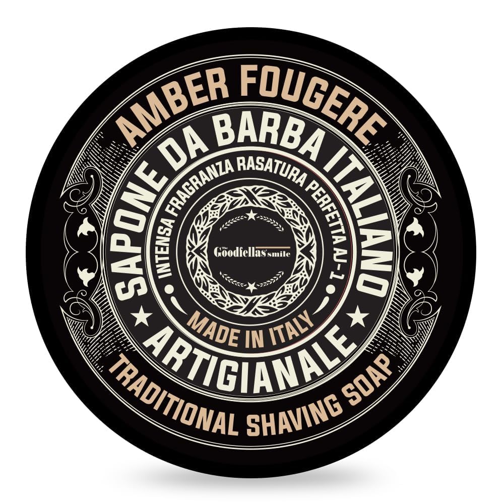 Goodfellas' Smile Amber Fougere Shaving Soap, Made in Italy | Builds Dense, Cushioning Lather For Smooth Razor Glide, Scented With Lavender