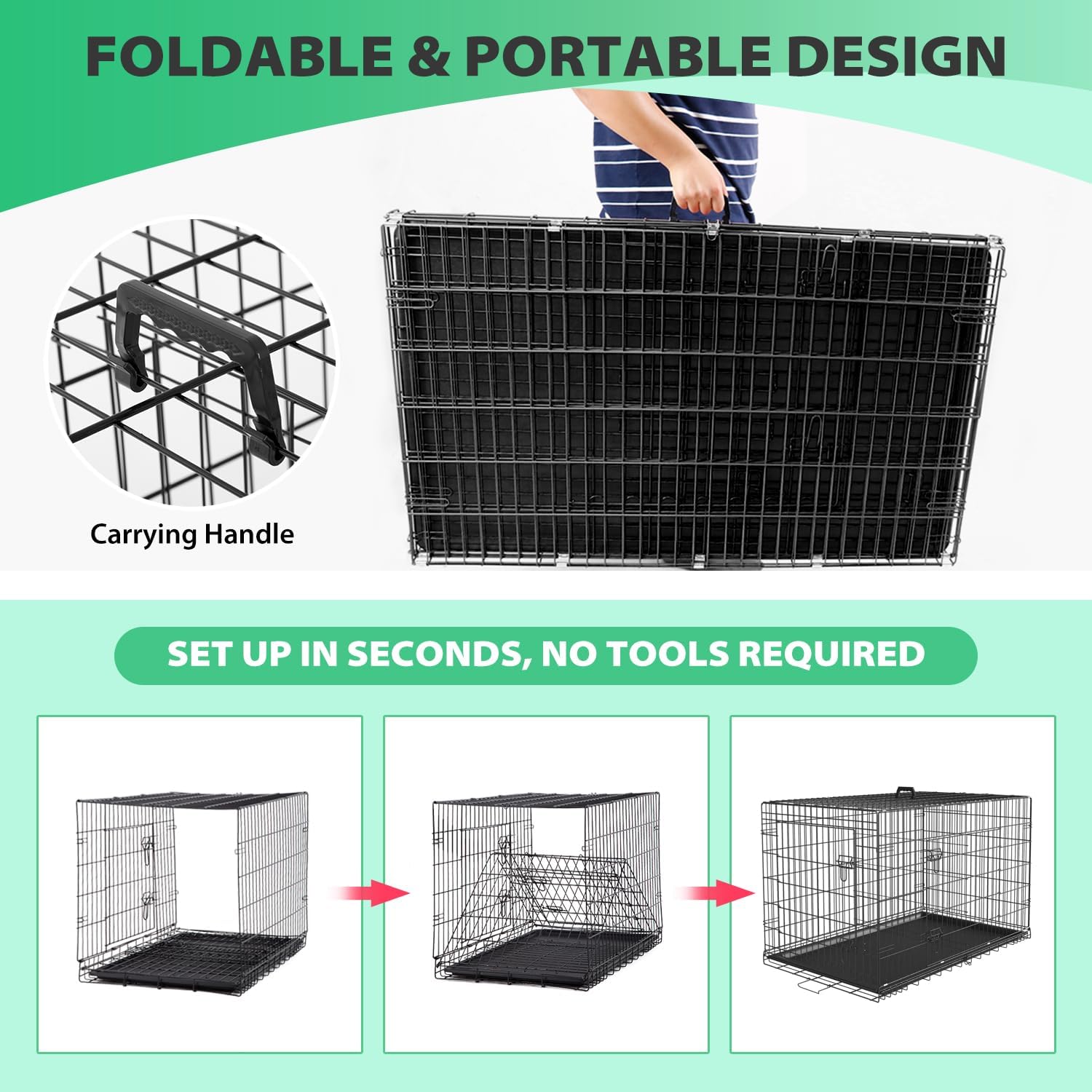 BestPet | Dog Crate | 48" | Black | Foldable Metal Kennel with Double Doors