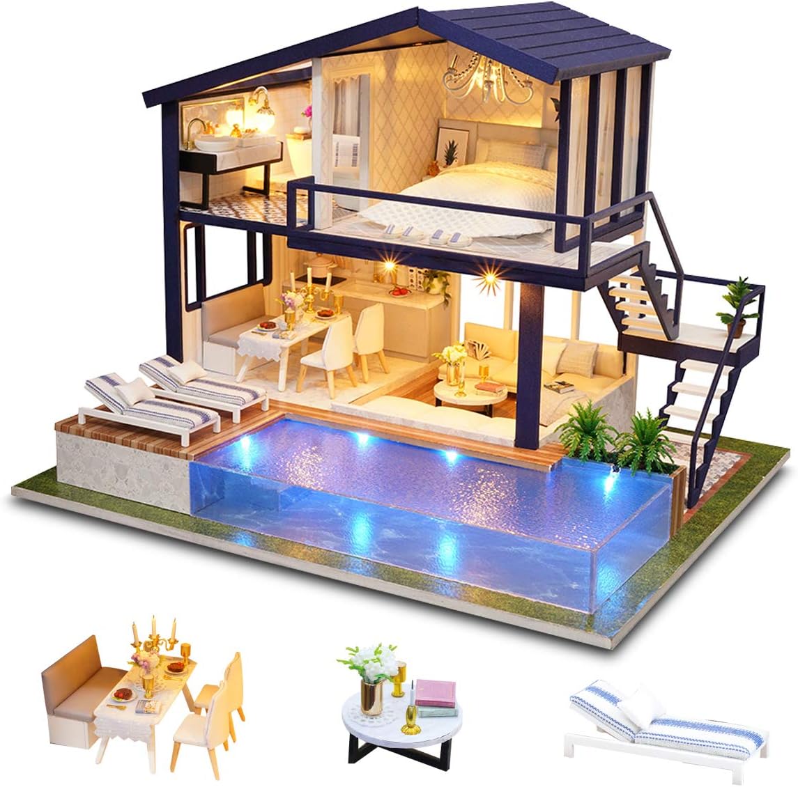 GuDoQi DIY Miniature Dollhouse Kit, Miniature House Kit 1:24 Scale, Tiny House kit with Music and Furniture Kit, Great Gift for Birthday Christmas