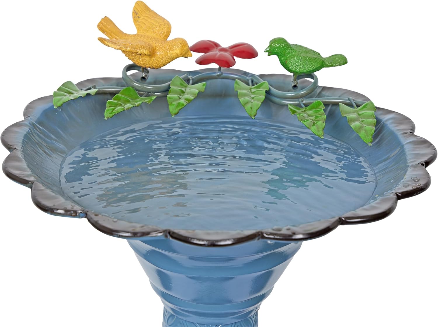 Alpine Corporation - 28" Tall Outdoor Metal Birdbath with Birds and Leaves Yard Statue Decoration, Red – Stunning Garden Accent to Attract Birds - Durable Construction for Patio, Deck, or Yard