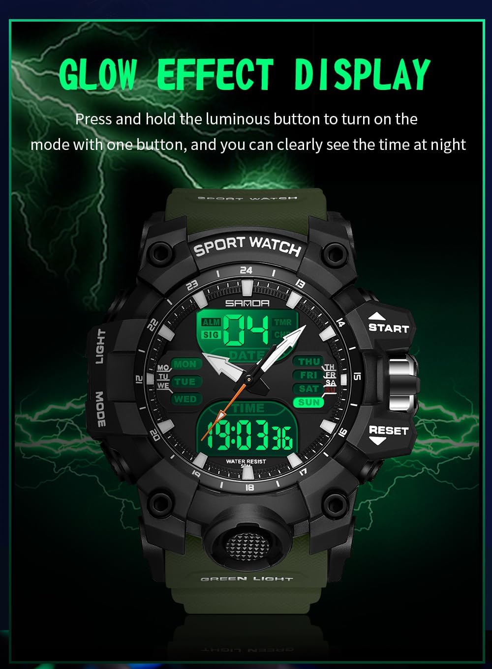 Gosasa Men's Large Face Outdoor Sports Watches Military S-Shock Watch Waterproof, Backlight, Alarm, Stopwatch Features - Rugged Wristwatch for Training, Hiking, and Adventure