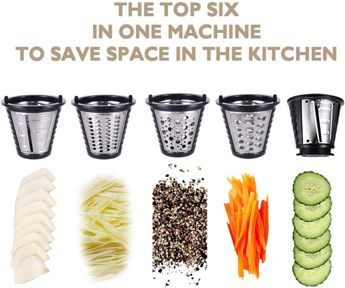 Electric Cheese Grater and Slicer Shredder for Kitchen, 150W 5 Cones | Salad Maker Grates slices shreds cheese vegetables fruits nuts