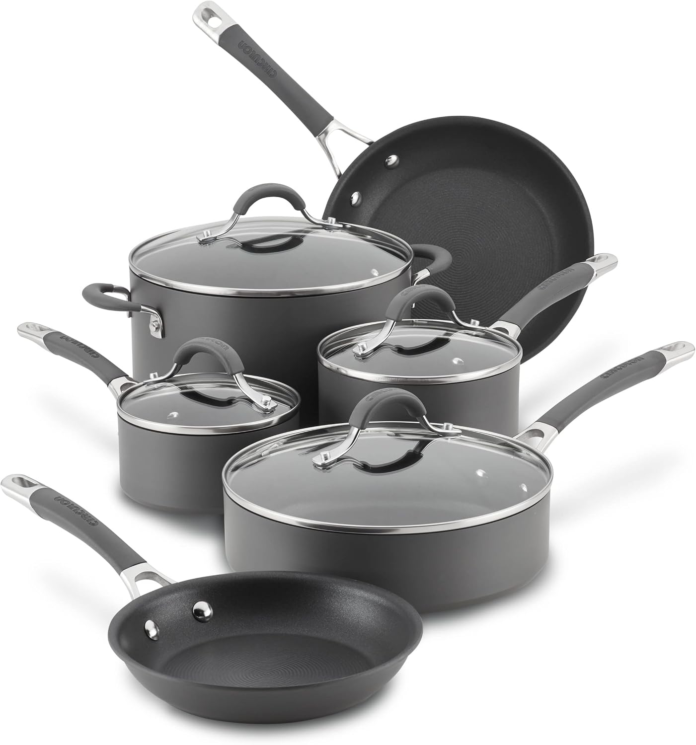 Circulon Radiance Hard Anodized Nonstick Deep Frying Pan with Lid, 12 inch Frying Pan with Lid, Deep Skillet, Gray