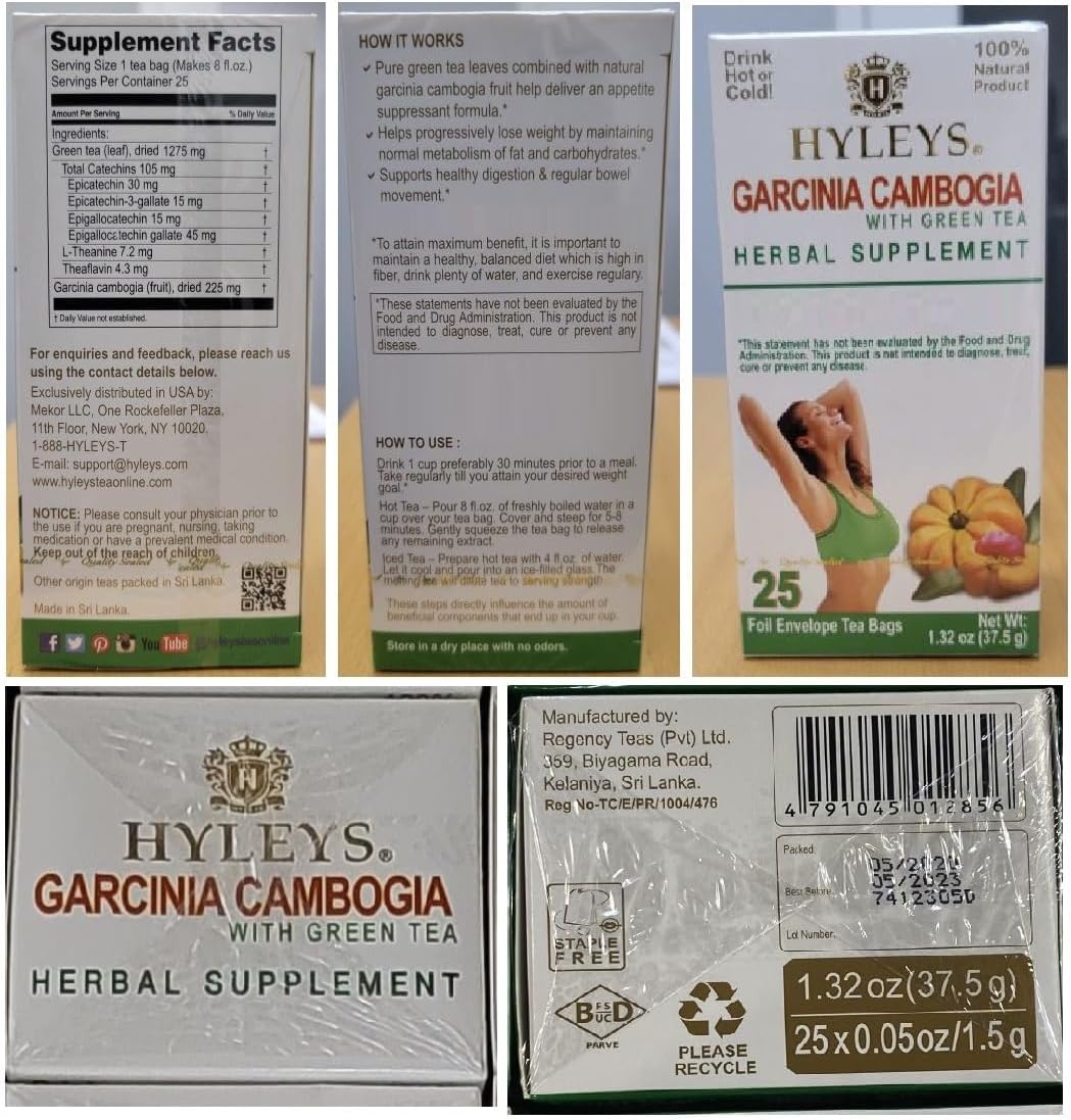 HYLEYS Tea Garcinia Cambogia Green Tea 5 Flavors Assortment - 25 Tea Bags