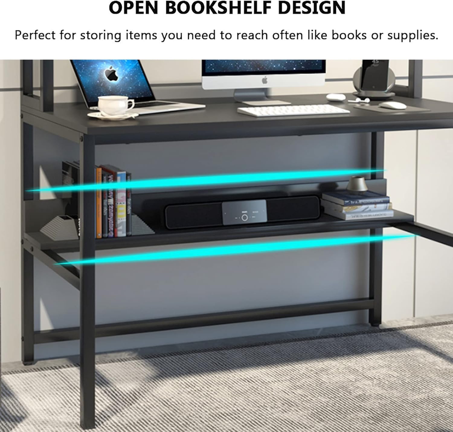Aquzee Computer Desk with Shelves, 47" W x 23.6" D Gaming Desk with Hutch and Bookshelf