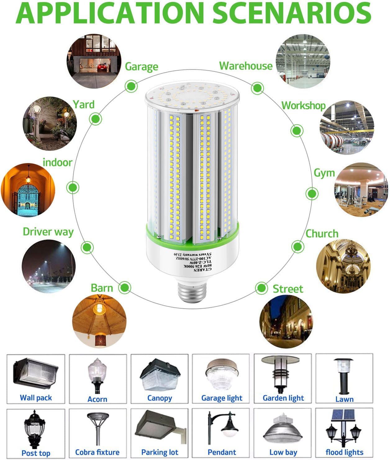 GTAREN 2-Pack 50w Corn LED Light Bulb, E26/E39 led Bulbs, 120-277v 5000k