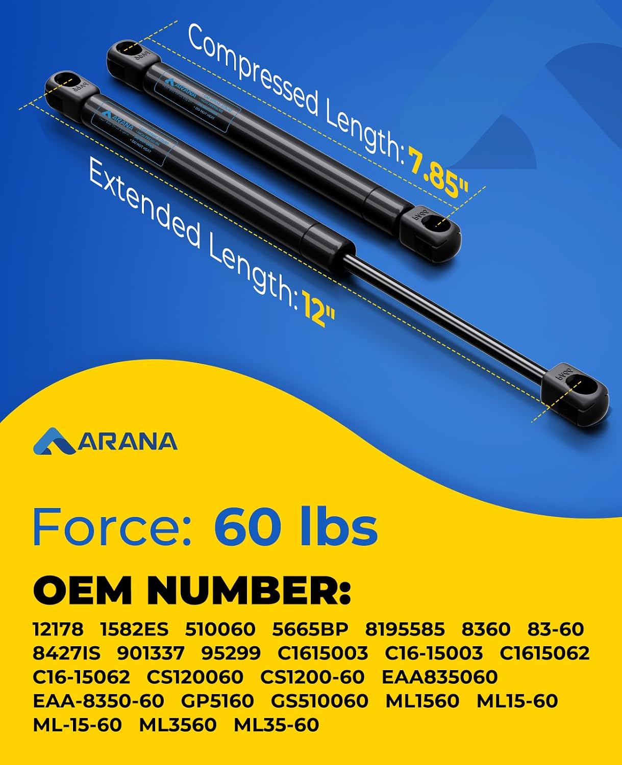 ARANA C16-11028 12 inch 40lb Gas Struts for Weatherguard Tool Box, 2PCS