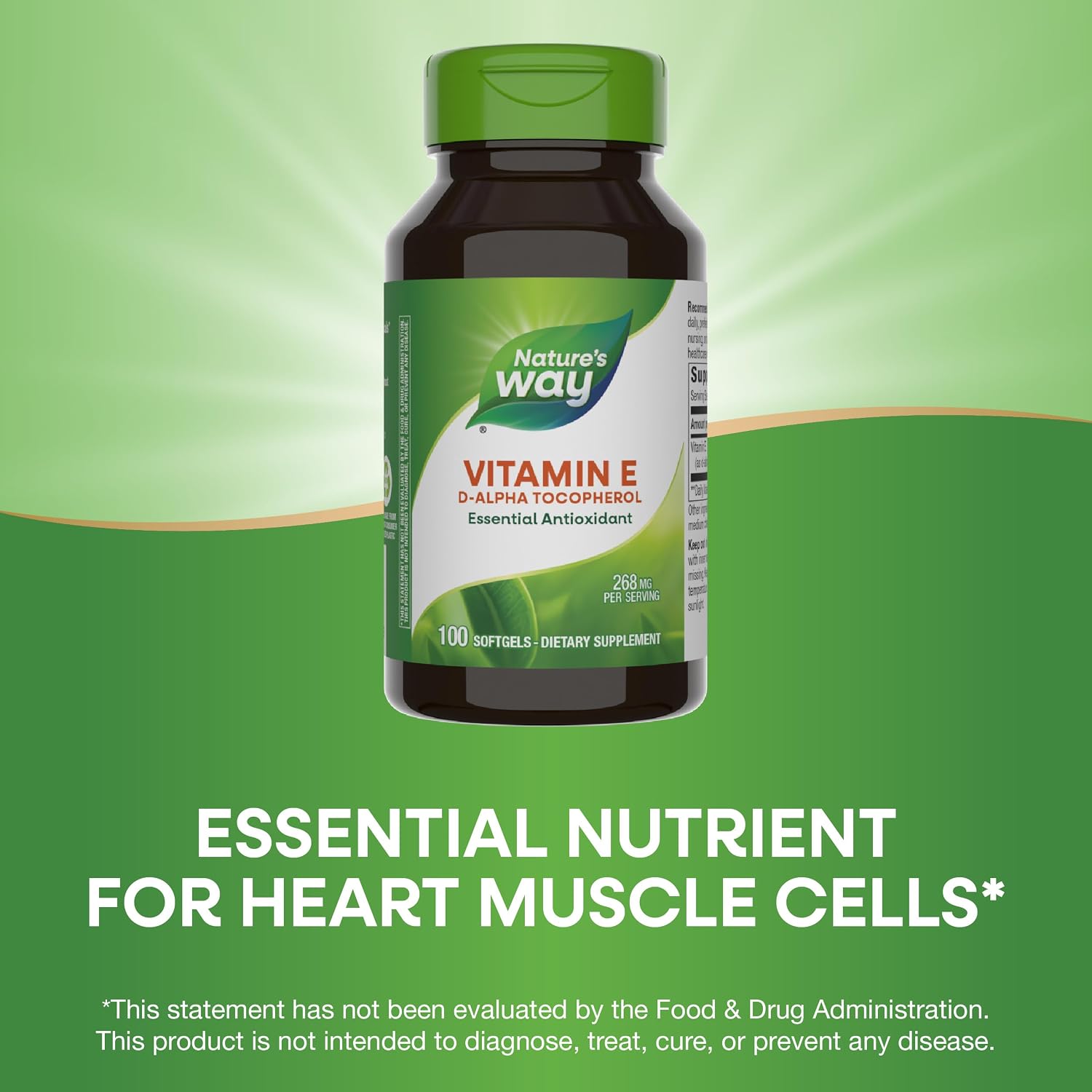 Nature's Way Vitamin E, D-Alpha Tocopherol, Essential Antioxidant, Helps Neutralize Free Radicals*, 268 mg per Serving, 100 Softgels (Packaging May Vary)