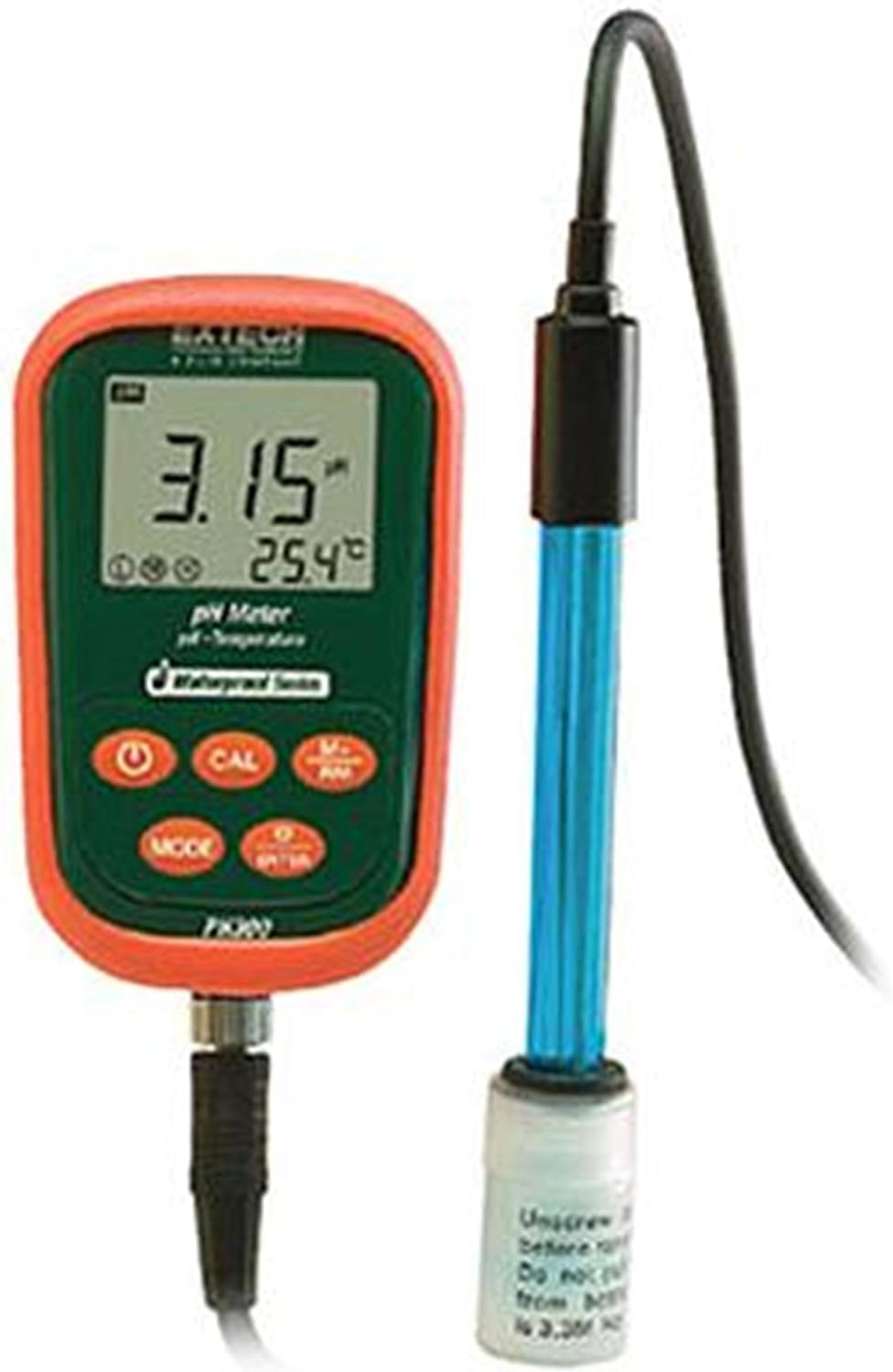 Extech PH90 Waterproof Pocket pH Meter, 0-14 pH, Auto Calibration | 0-14 pH, +/-0.01 accuracy, temperature, IP57 waterproof, auto calibration, replaceable electrode, LCD