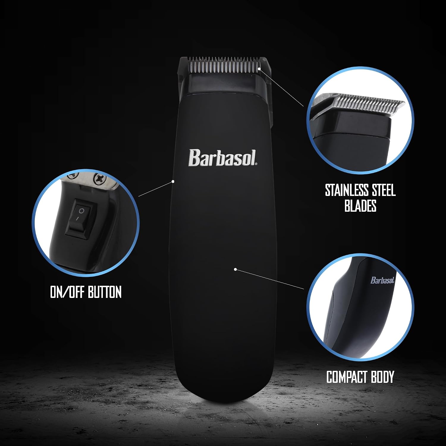 Barbasol Touch Up Trimmer for Men, Compact Electric Xtreme Precision Beard and Hair Trimmer with Stainless Steel Blades & 3 Guide Combs (3, 6, 10mm)