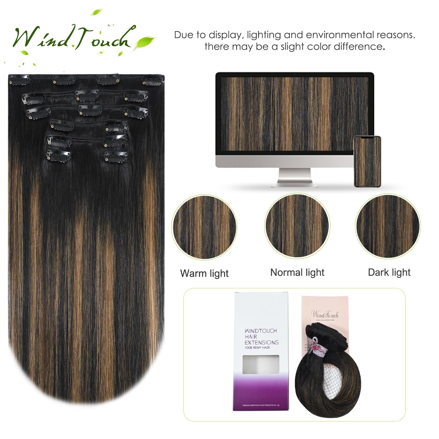 WindTouch Clip In Hair Extensions Human Hair Mixed Bleach Blonde 18Inch 75g Hair Extensions for Women Remy Blonde Extensions Clip in #18p613 7PCS