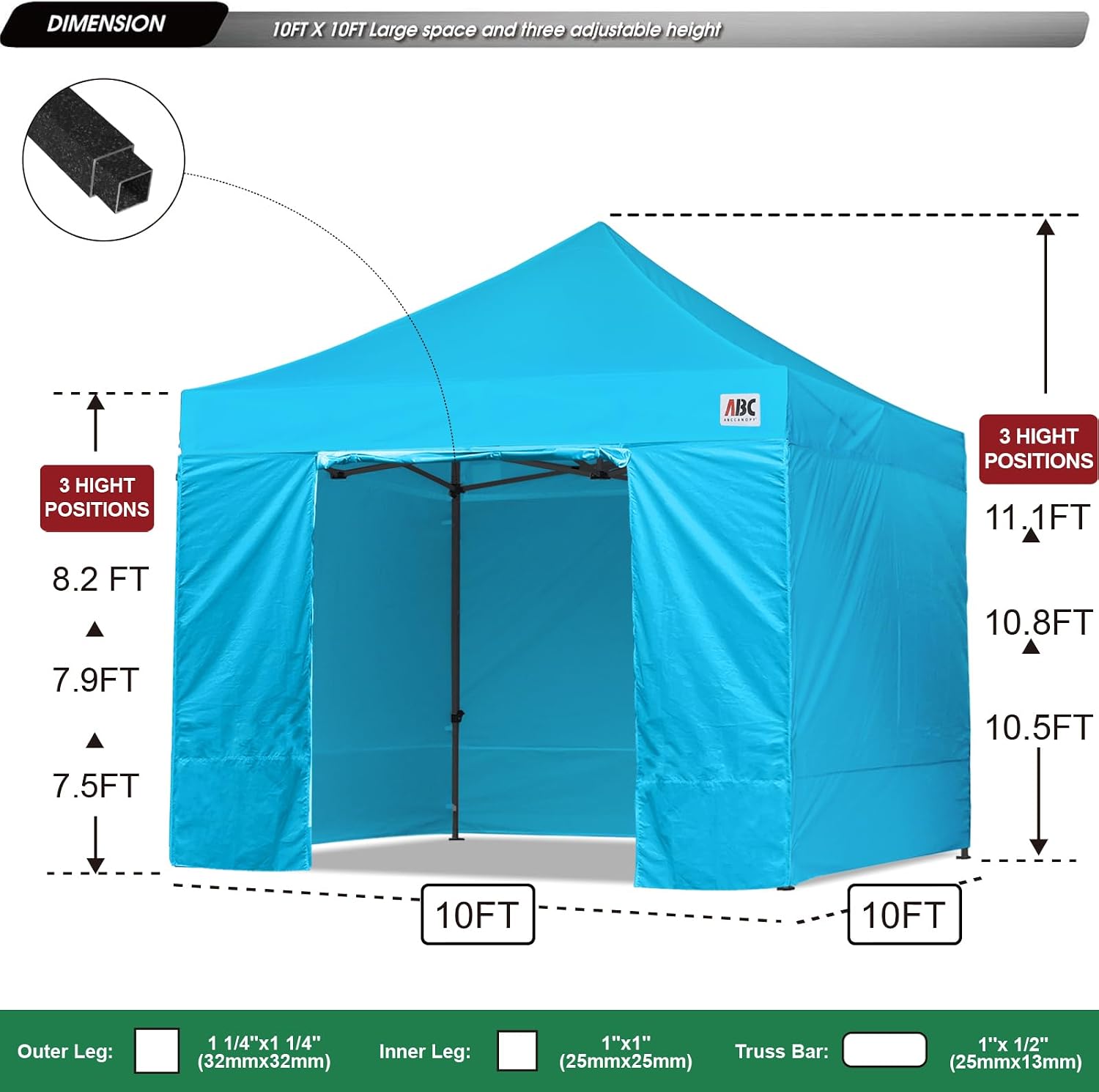 ABCCANOPY Heavy Duty Easy Pop up Canopy Tent with Sidewalls 10x20, Turquoise