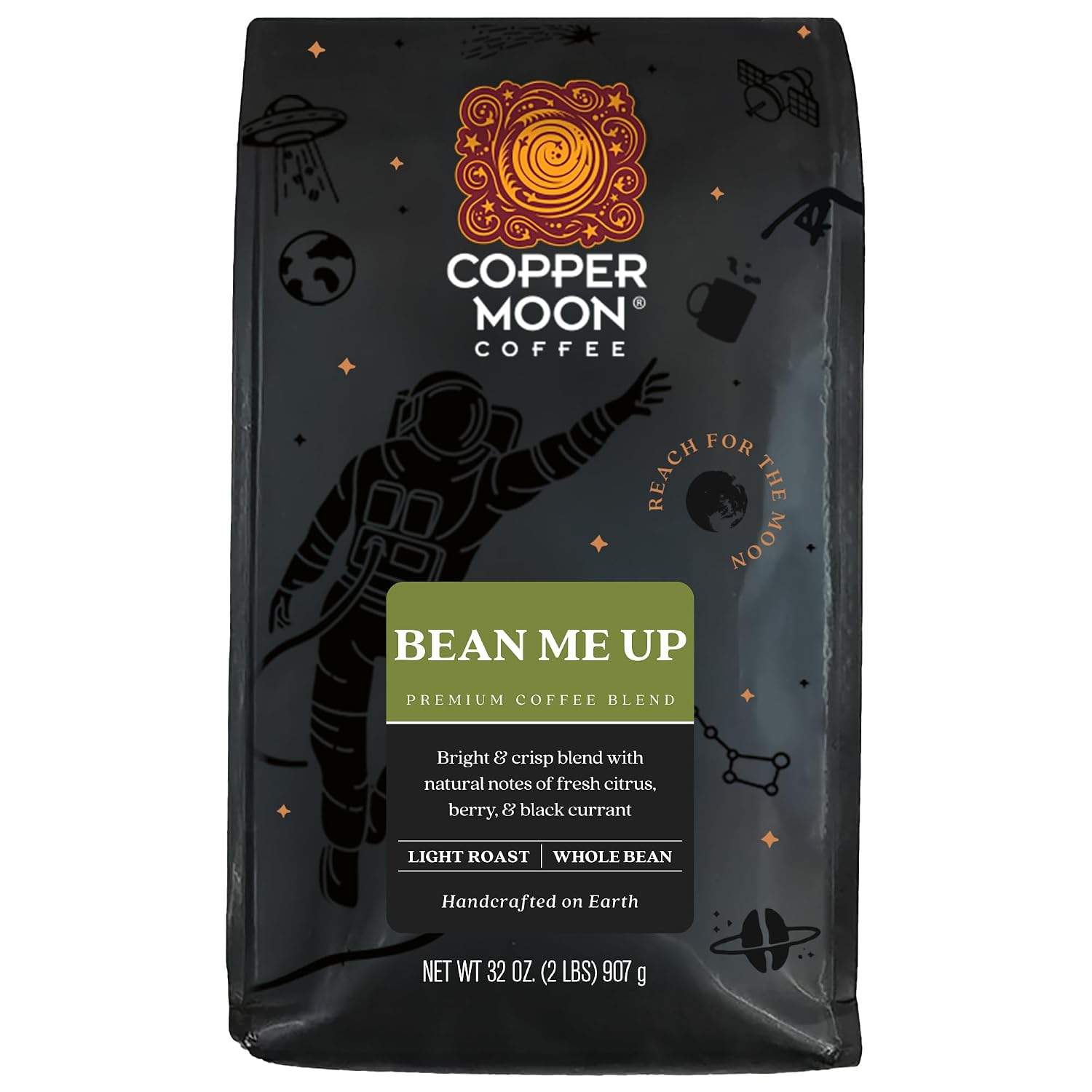 Copper Moon Whole Bean Coffee, Dark Roast, Sumatra, 2 lb | 2 Pound Bag, Vegan, Allergen Free, Non-GMO, Kosher, Vegetarian, Small Batch Roasted