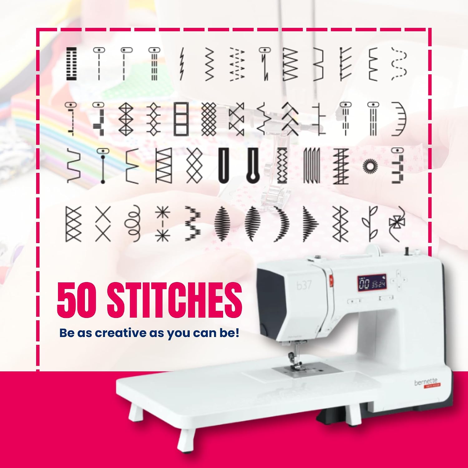 Bernette B37 Computerized Sewing Machine with LCD Display | Advanced Sewing & Quilting | 50 Stitches, One-Step Buttonhole, Automatic Needle Threader