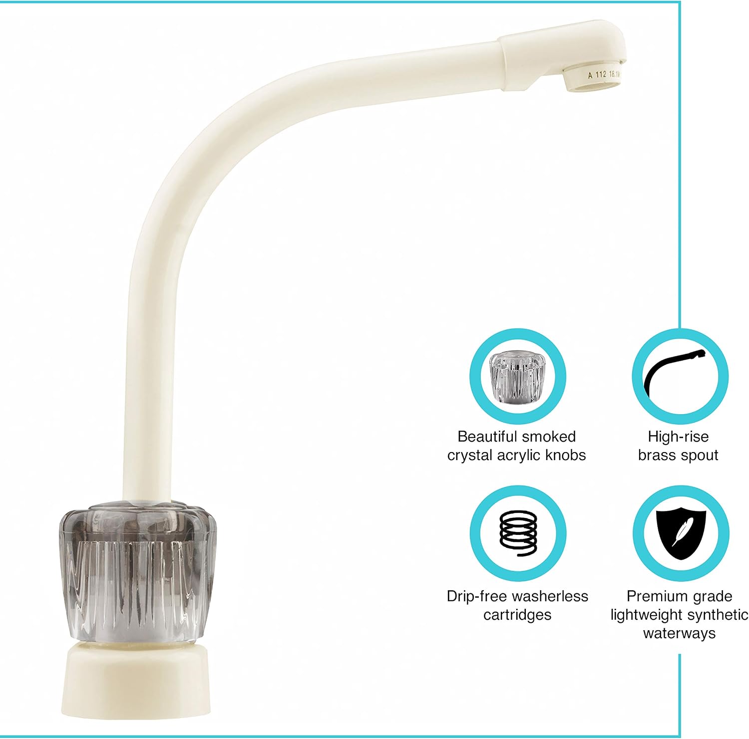 Dura Faucet DF-PK210S-BQ RV Hi-Rise Kitchen Sink Faucet (Bisque) | Tall spout with smoked acrylic knobs makes filling big pots easy.