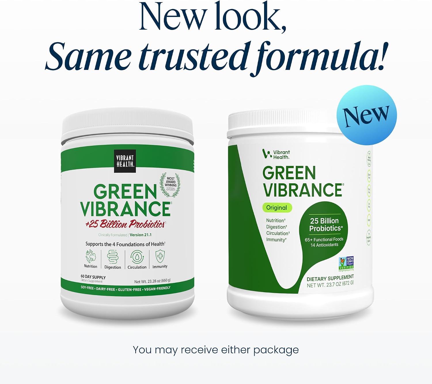 Vibrant Health, Green Vibrance, Includes 65 Plant-Based Superfoods, 25 Billion Probiotics, Fiber, Adaptogens & Enzymes, 30 Servings