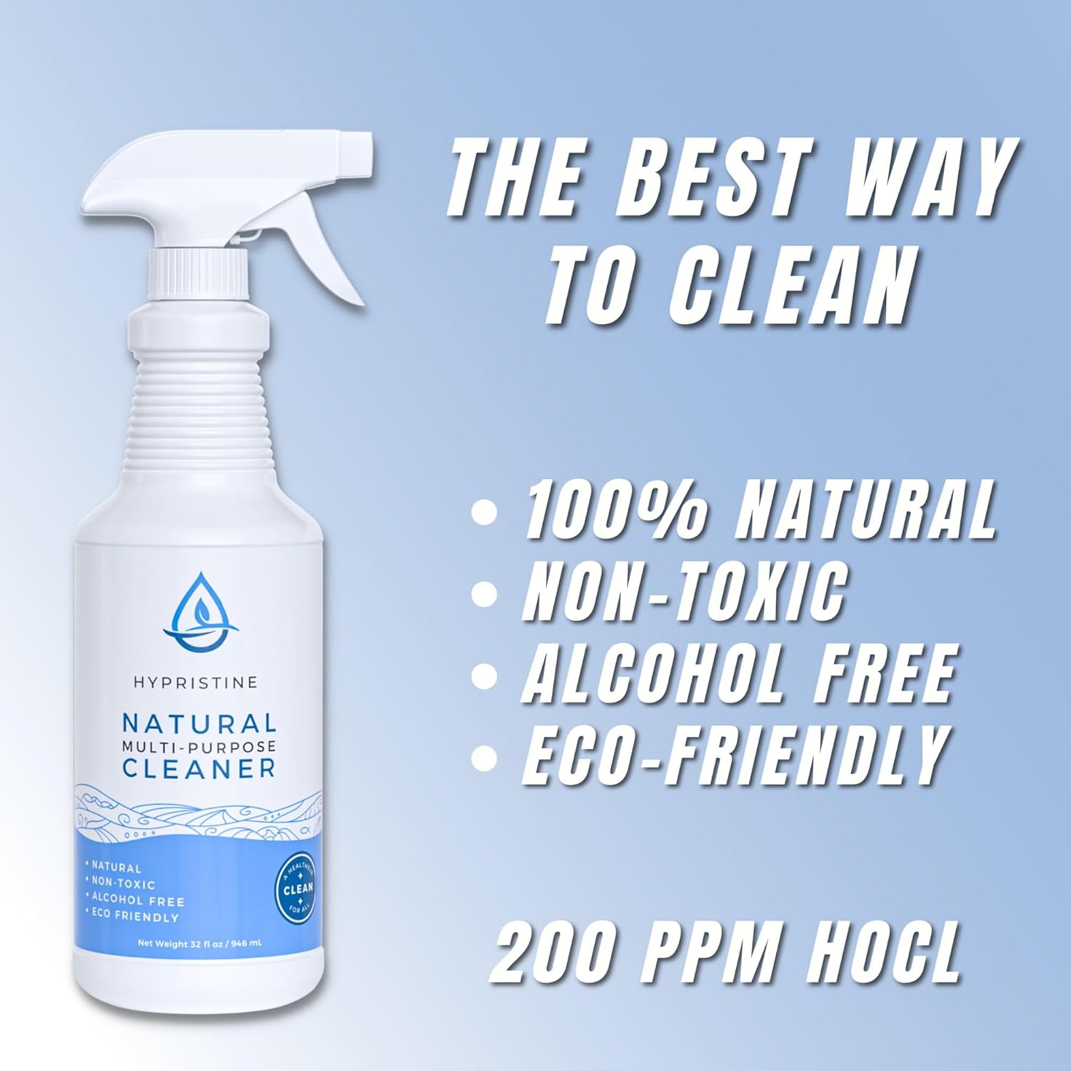 Hypristine Natural Multipurpose Surface Cleaner, 32 fl oz Spray Bottles, 1 Pack