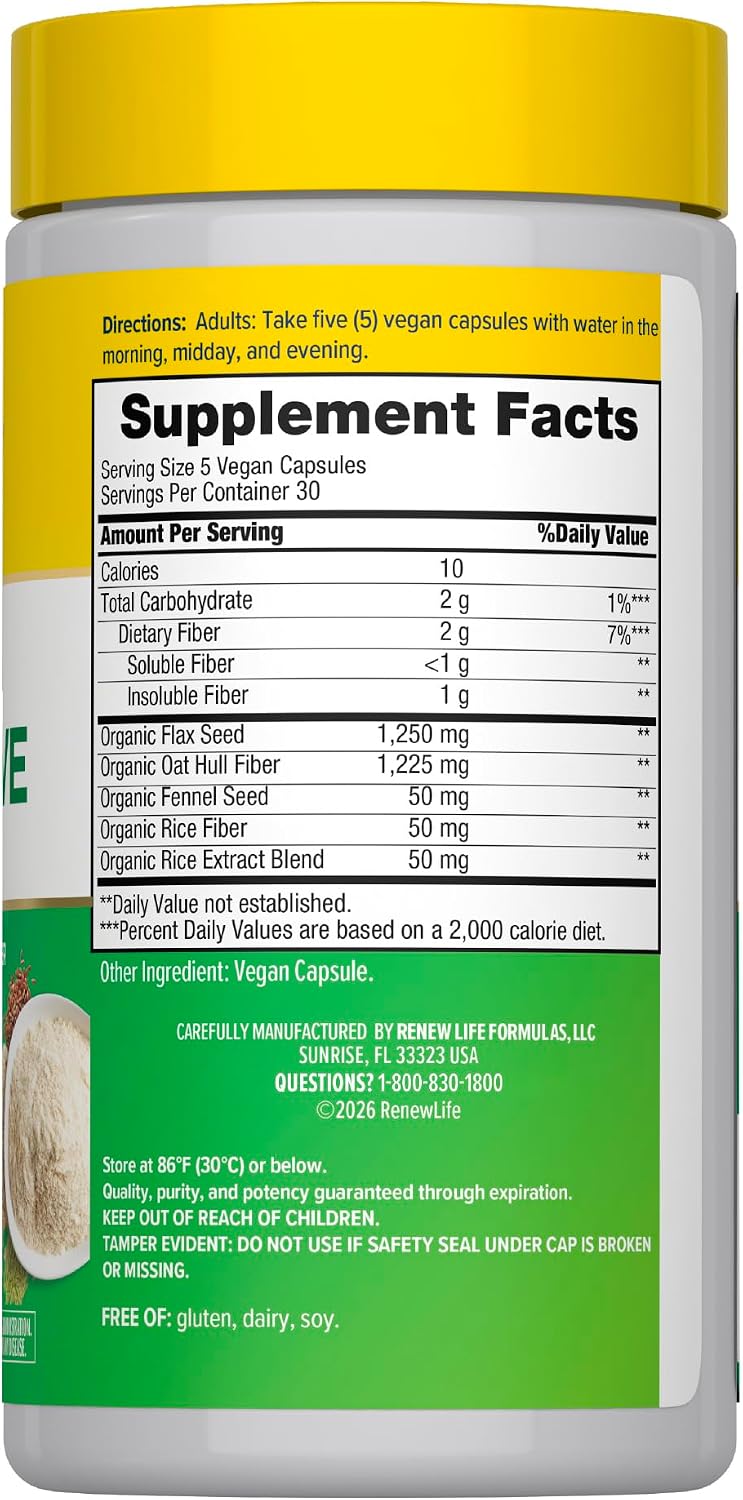 Renew Life Daily Digestive Prebiotic Fiber | 150 Vegan Capsules