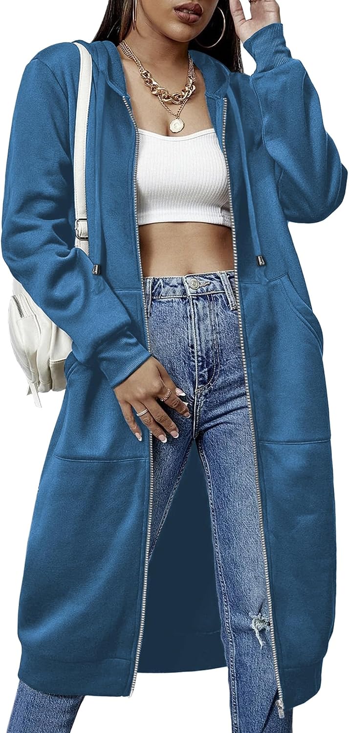 ELESOL Women Casual Zip up Fleece Hoodies Tunic Sweatshirt Long Jacket