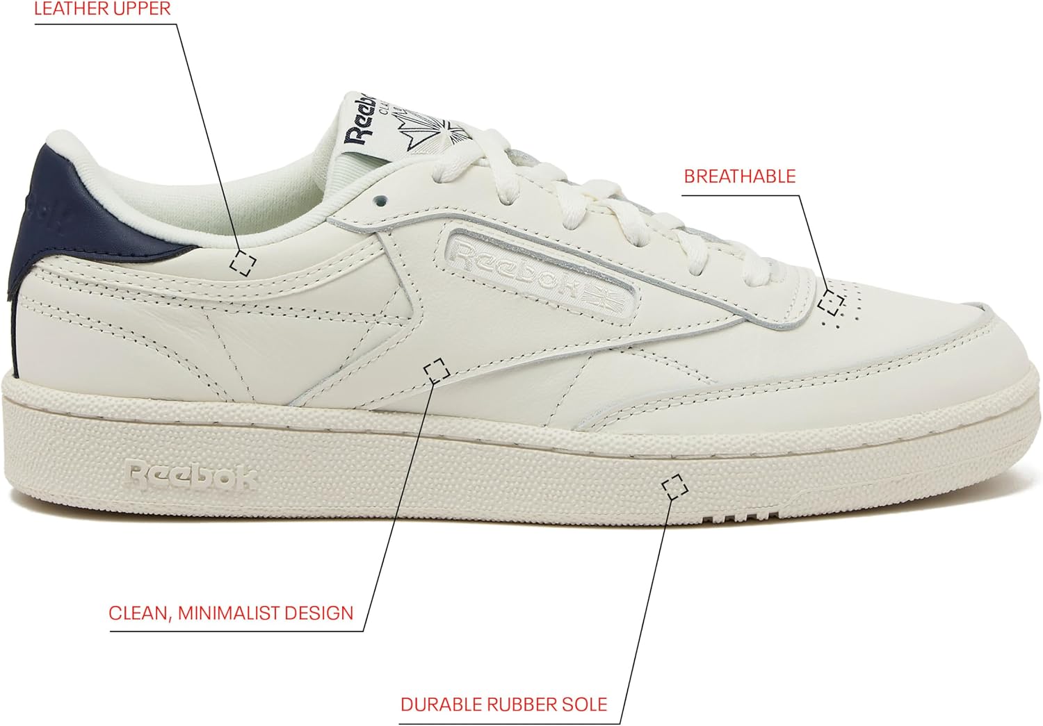 Reebok Club C 85 Mens Tennis Shoes, Casual Fashion White Sneakers for Men