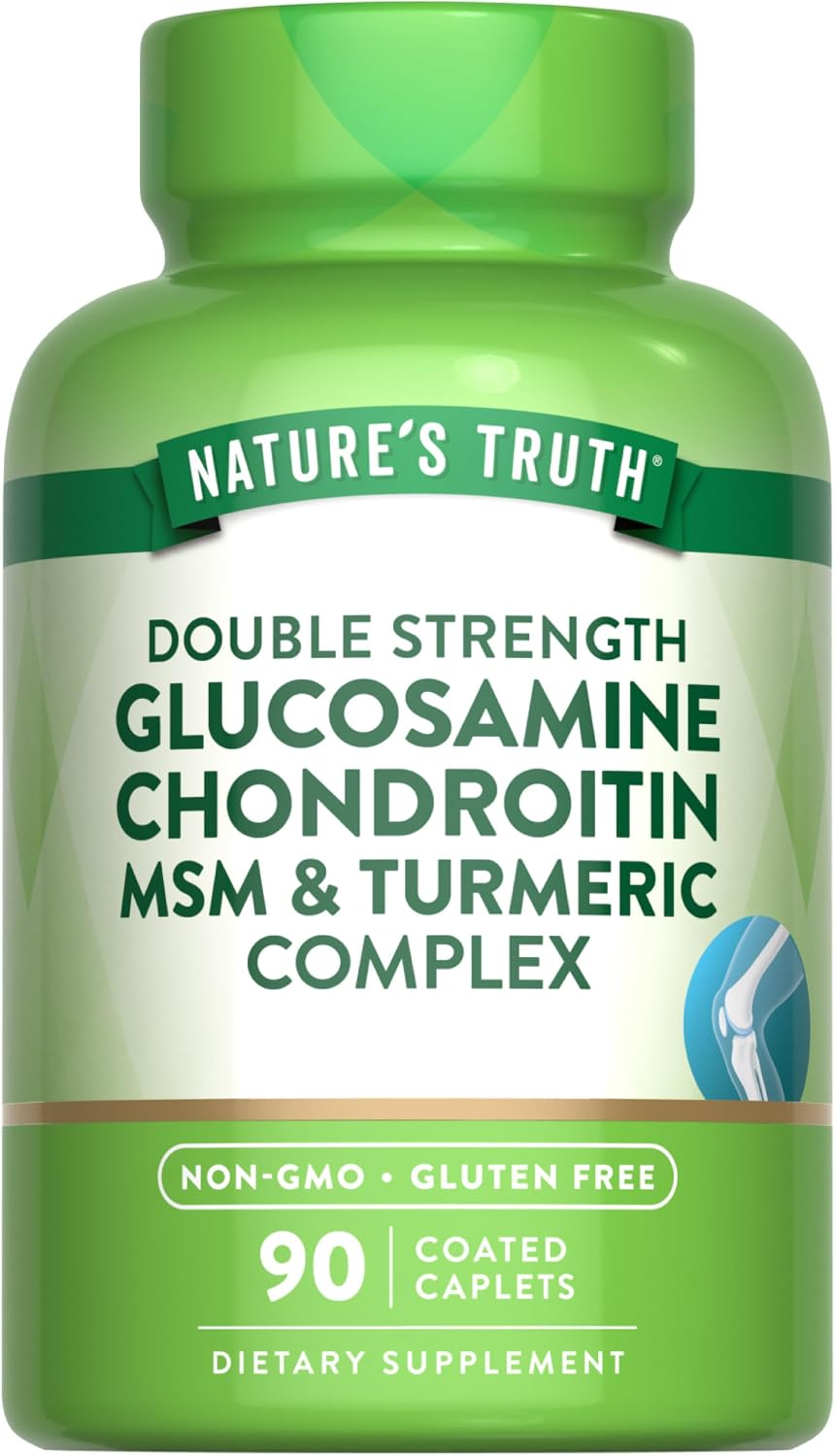 Nature's Truth Glucosamine Chondroitin MSM Complex | 90 Caplets | with Turmeric | Double Strength | Non-GMO & Gluten Free Supplement | with Turmeric