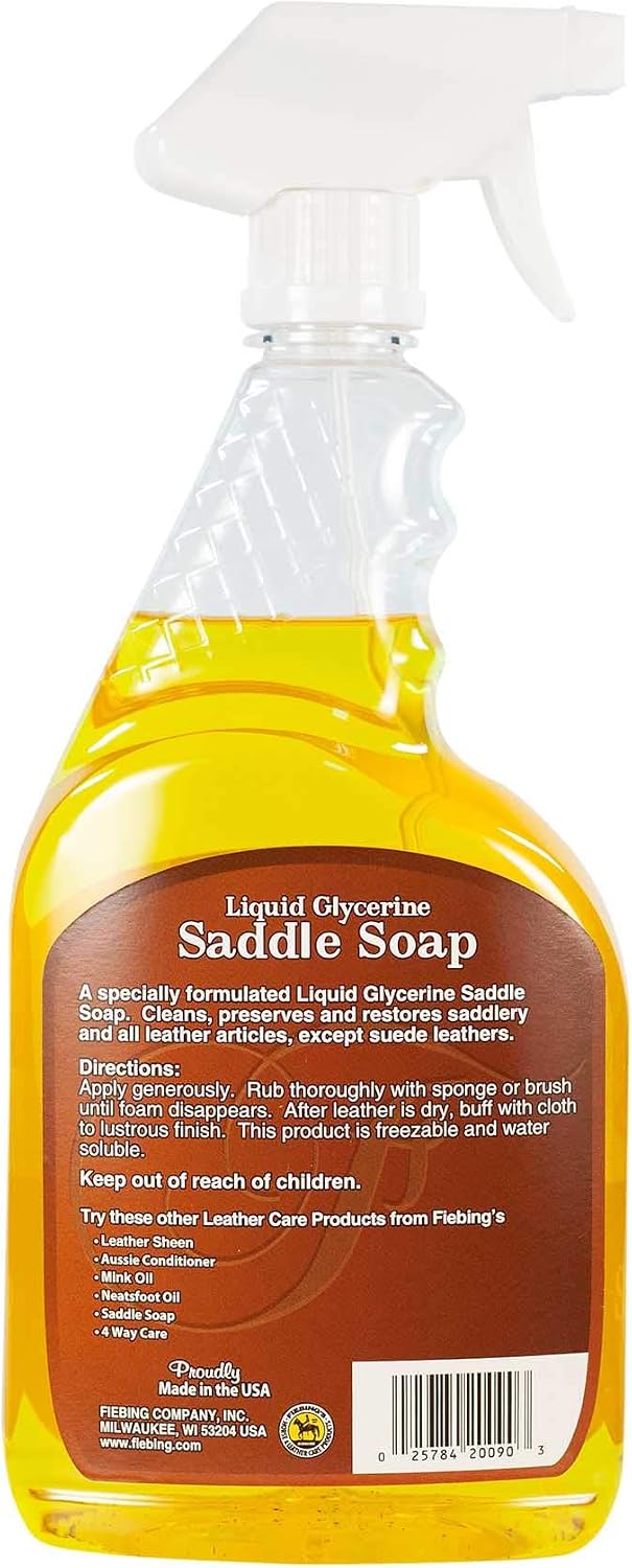 Fiebing's Liquid Glycerine Saddle Soap for Leather (32 oz) - Smooth Leather Cleaner & Conditioner to Soften