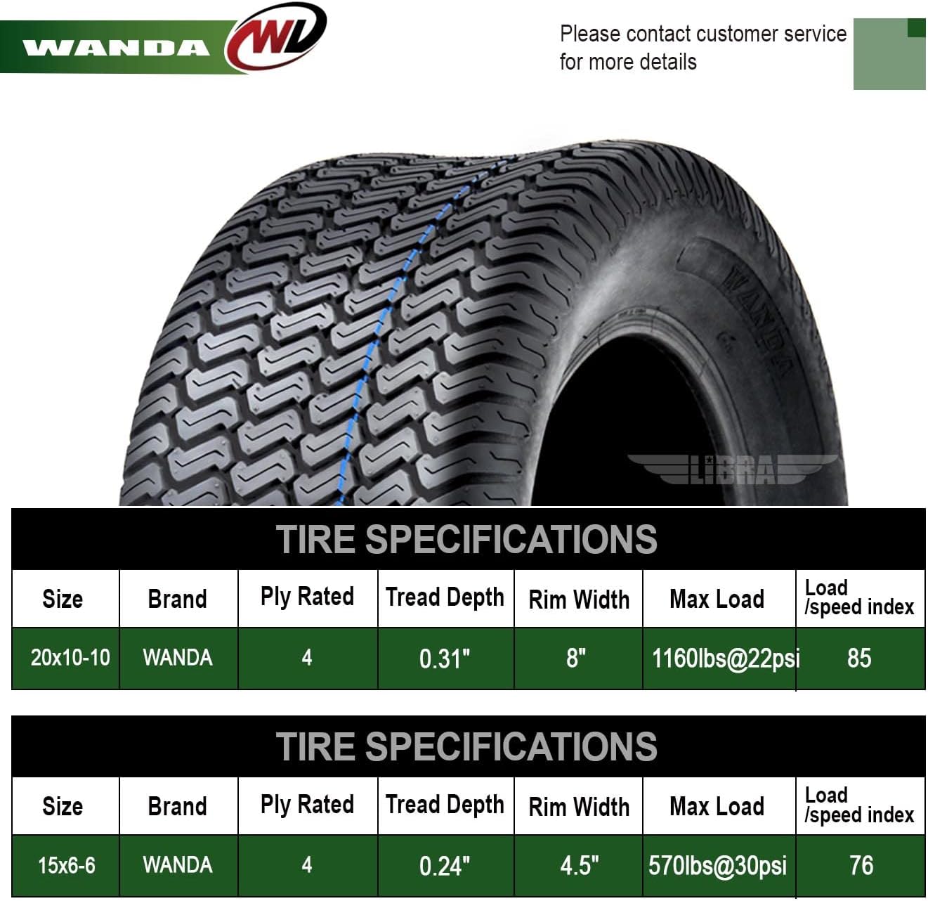 WANDA Set 4 Lawn Mower Turf Tires 16x6.5-8 & 23x10.5-12 /4PR -13019/13049 | Riding Lawn Mover, Garden Tractor
