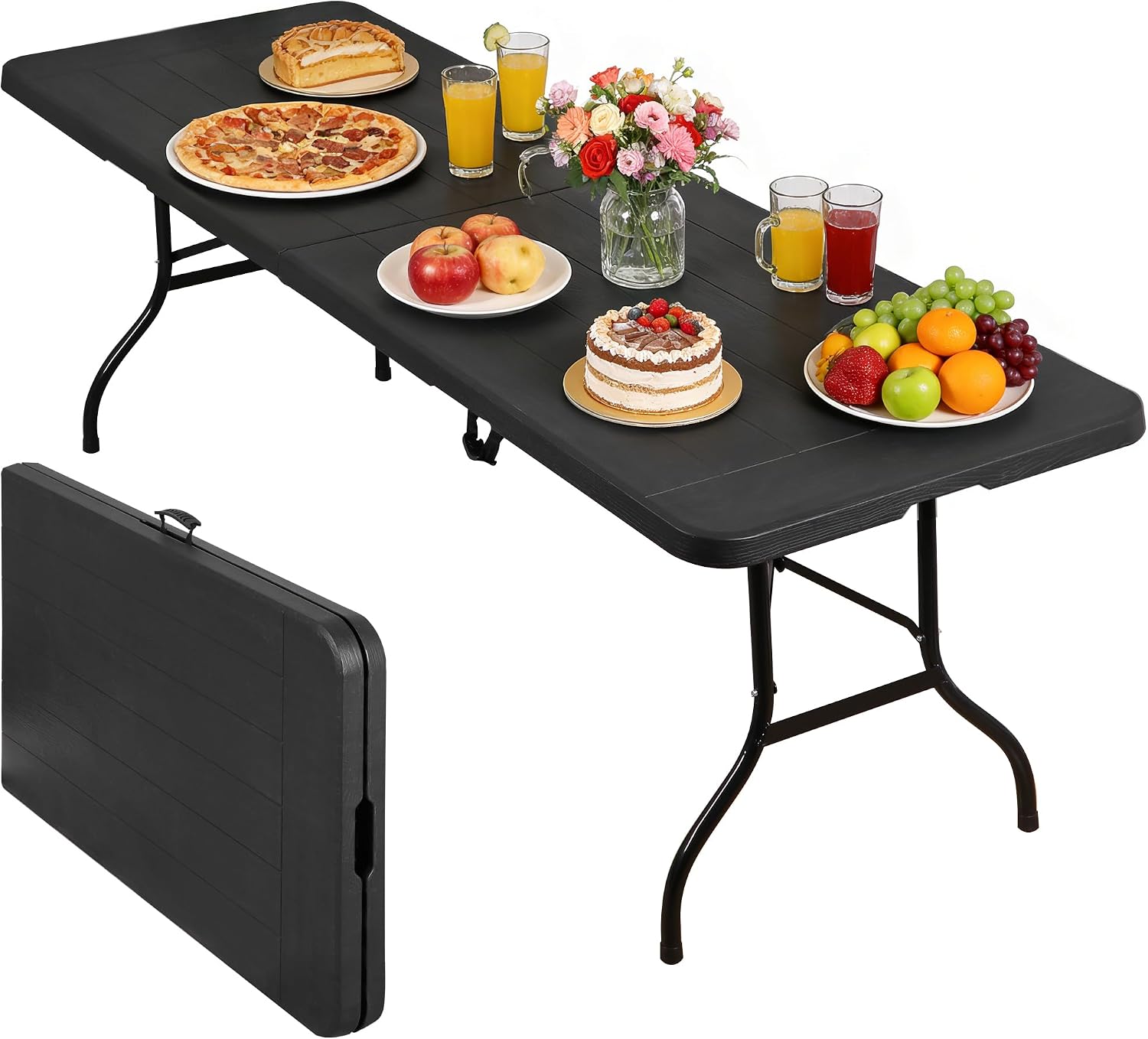 ZENY 6ft Folding Table, Portable Picnic Table, Plastic Table for Indoor Outdoor Picnic, Party, Camping, Heavy Duty Fold-up Table with Handle, White