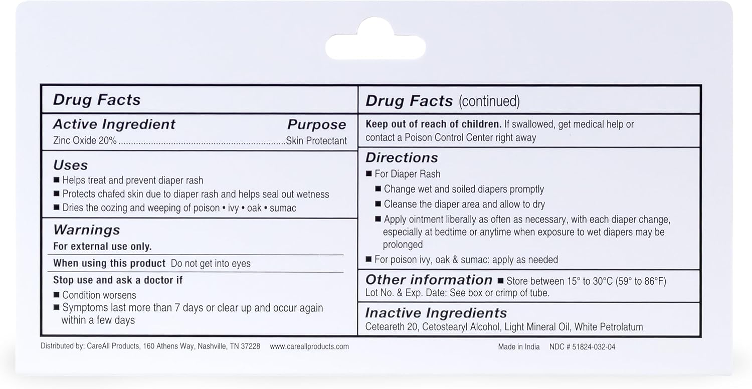 CareAll Zinc Oxide 20% Skin Protectant Barrier Ointment 2 oz, Relieves