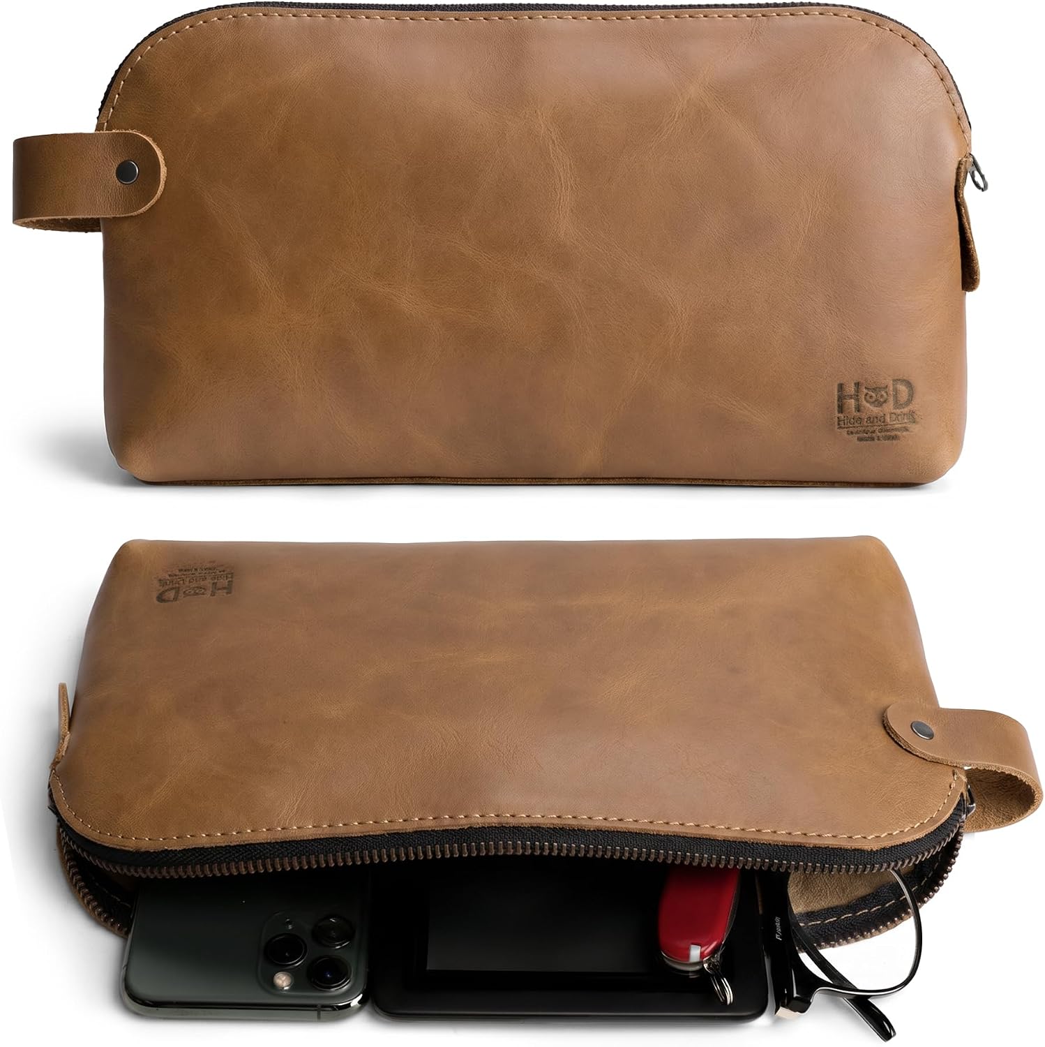 Hide & Drink, Large Rustic All Purpose Utility Bag for Cords & Chargers, Travel Bag, Multi-Purpose Bag, Full Grain Leather