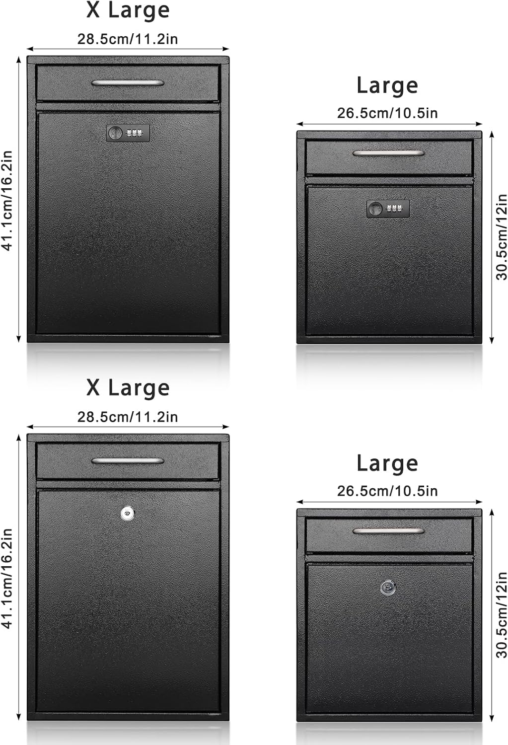 KYODOLED Steel Key Lock Mail Boxes Outdoor, Locking Wall Mount Mailbox, Security Lock Drop Box, Collection Boxes for Home, Office or Commercial,16.2H x 11.2L x 4.6W Inches, Black X Large