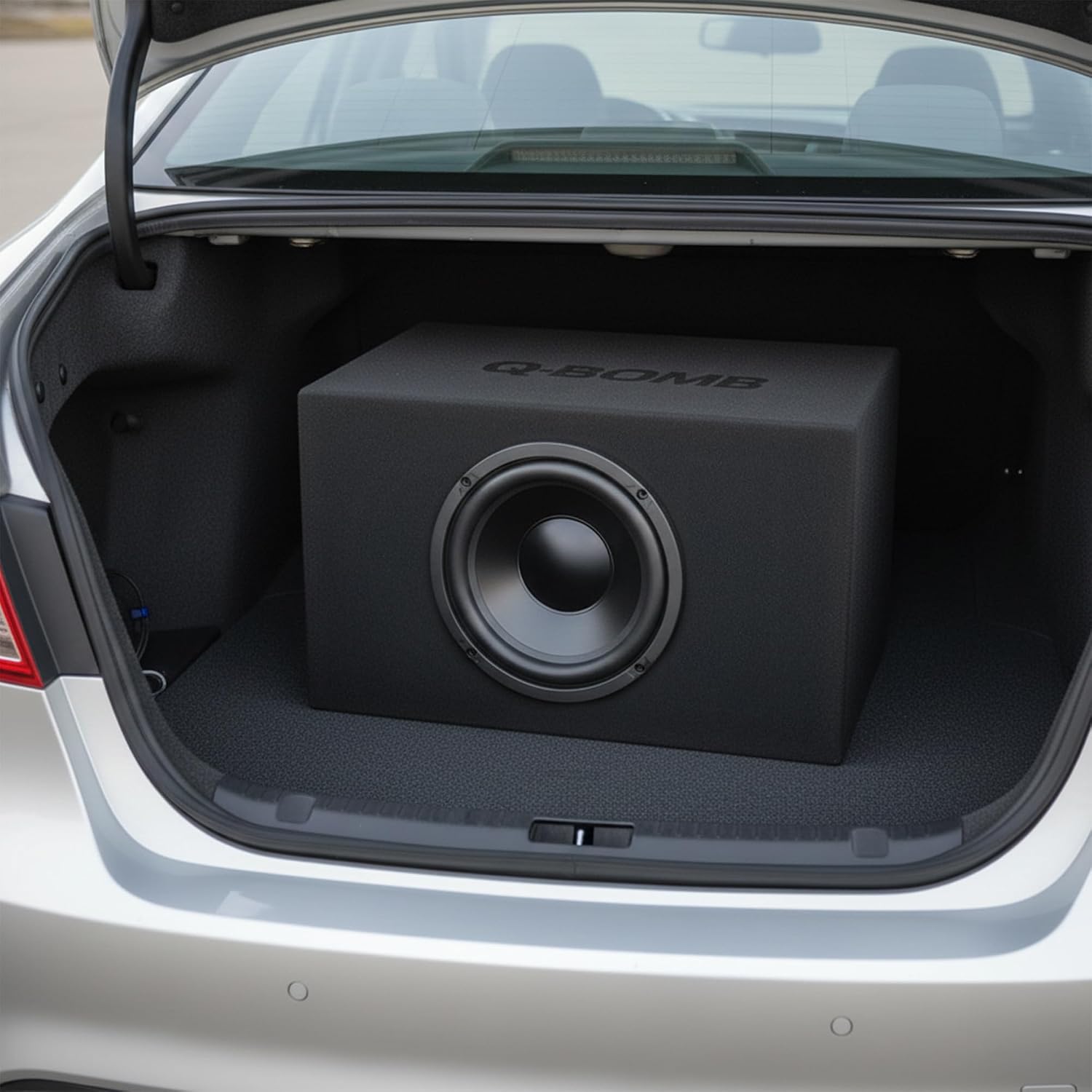 QPower QBOMB Single 12-Inch Speaker Box – Side-Ported Design with Black Bed Liner – Compatible with Kicker L7 Subwoofer