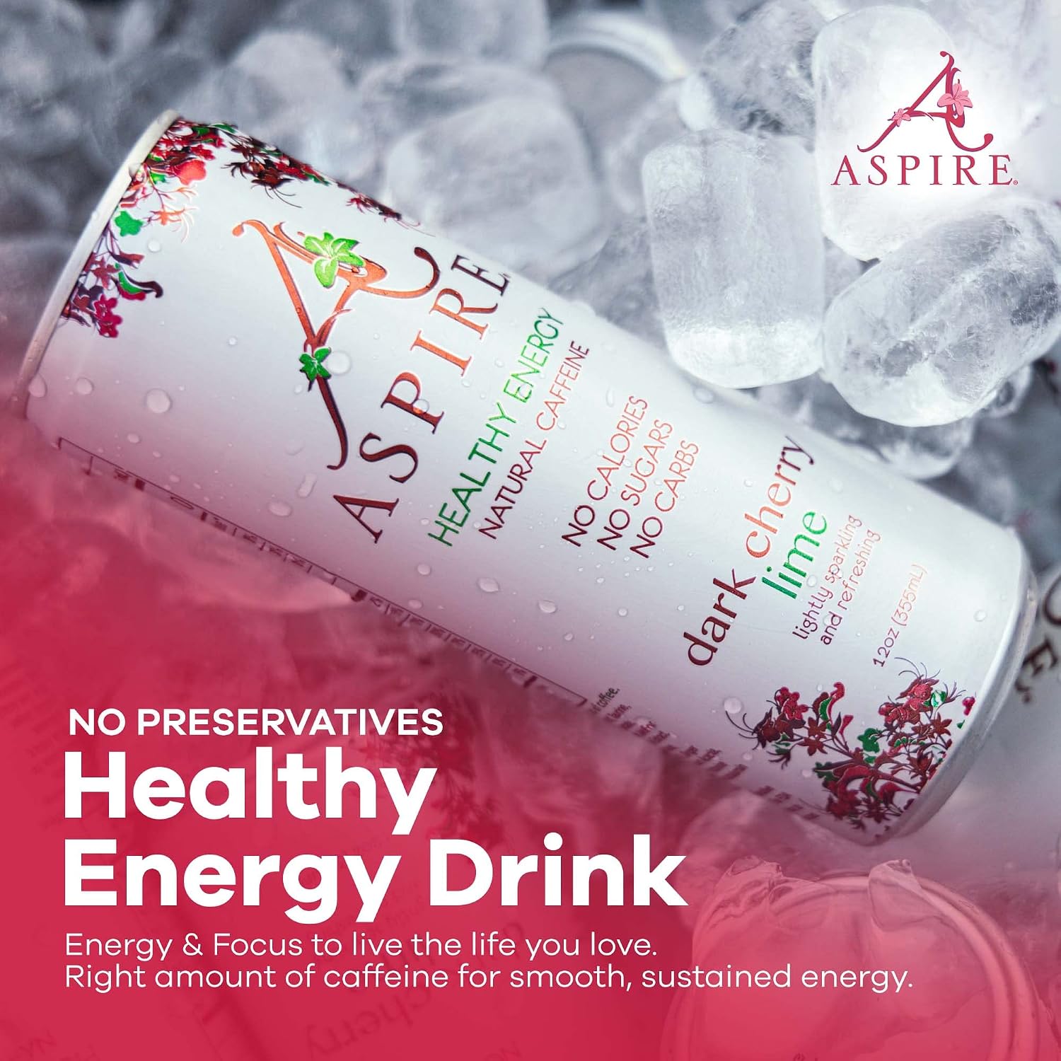 ASPIRE® Raspberry Acai, Healthy Energy Drink 80mg Natural Caffeine, Zero Sugar No Carbs Keto Friendly, 12 Pack Green Tea Sugar Free Drink Low Caffeine Zero Calorie